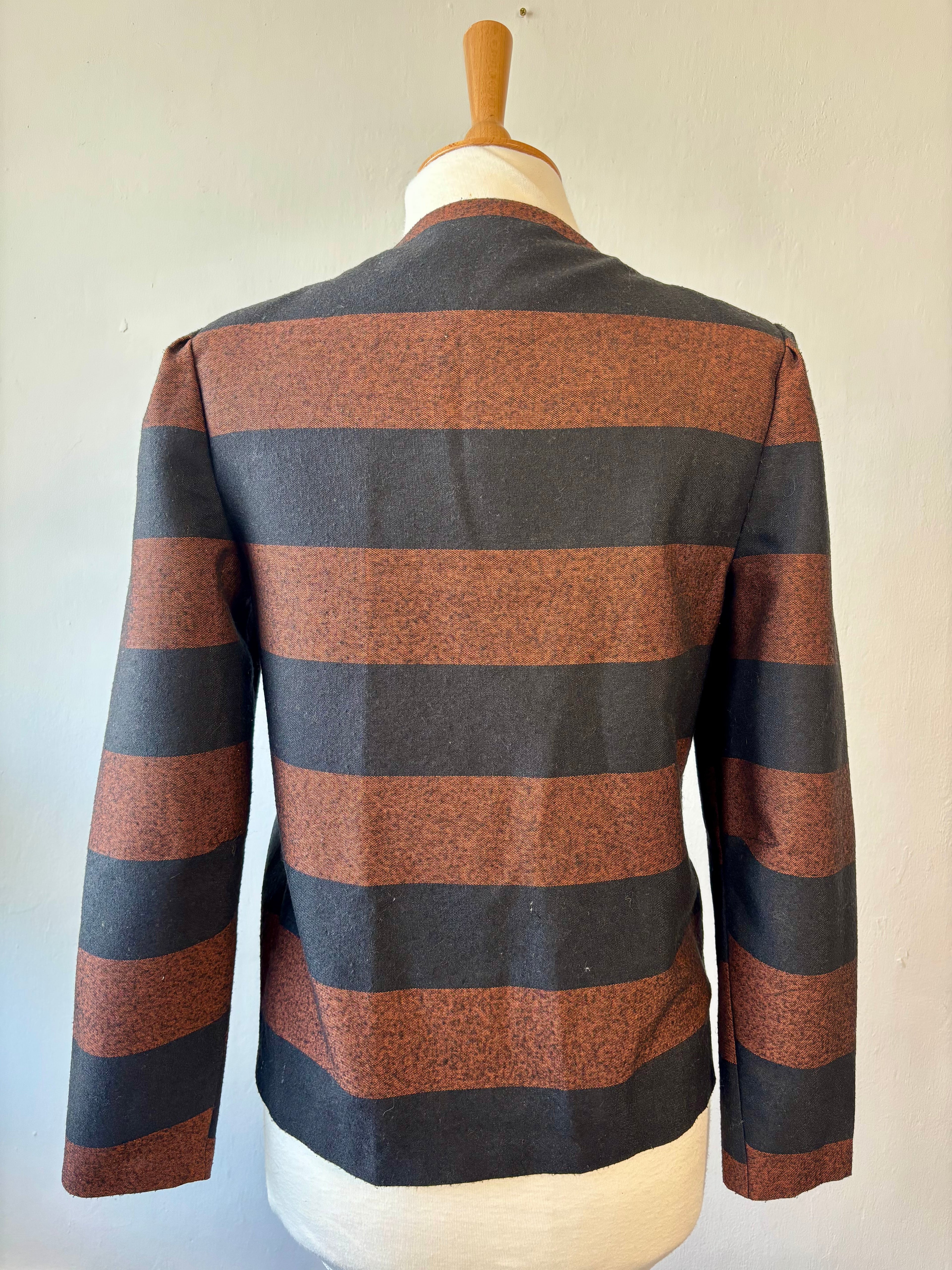 Nicole Farhi Striped Double-Breasted Jacket – Brown & Black | UK 10