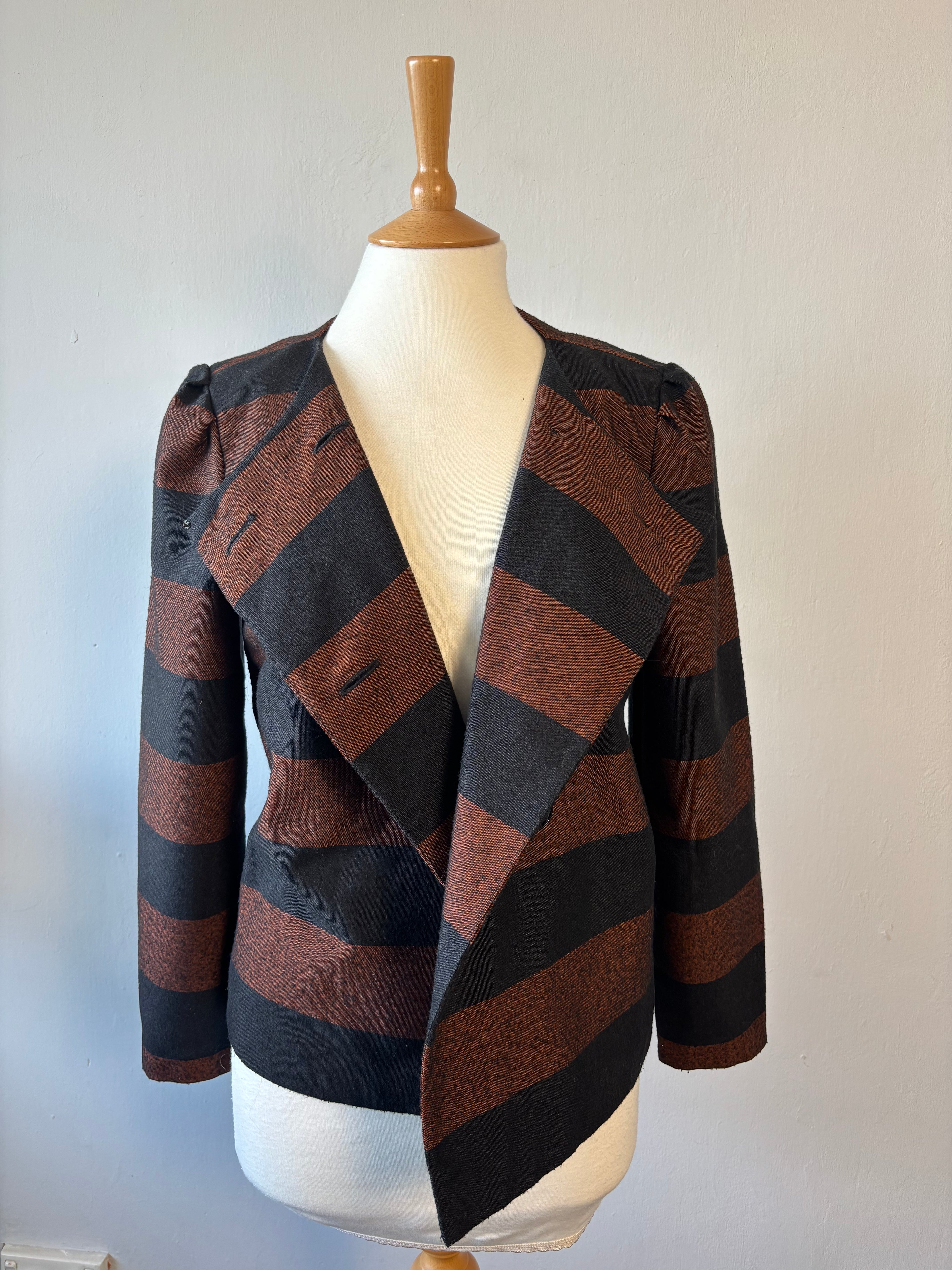 Nicole Farhi Striped Double-Breasted Jacket – Brown & Black | UK 10