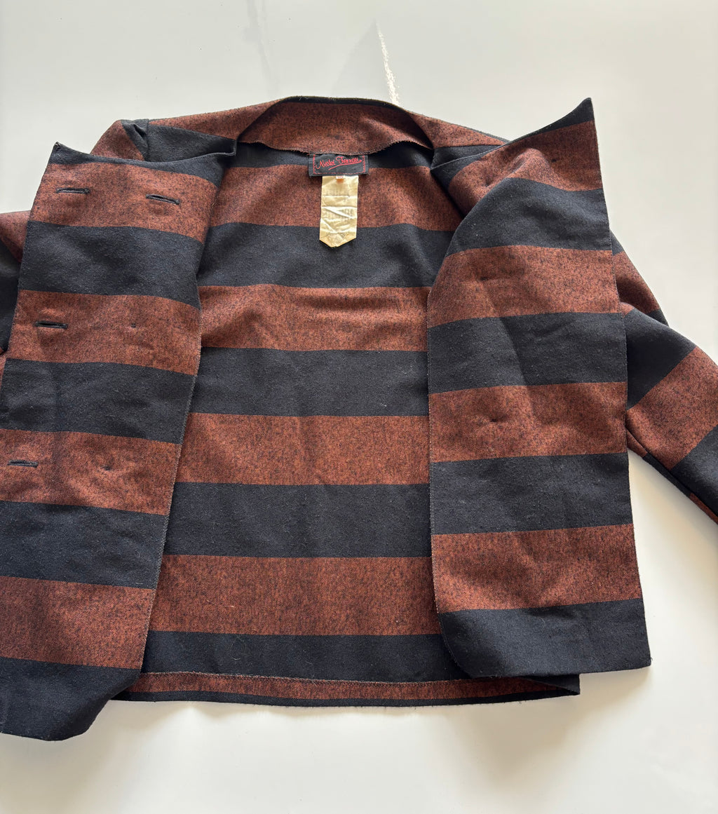Nicole Farhi Striped Double-Breasted Jacket – Brown & Black | UK 10