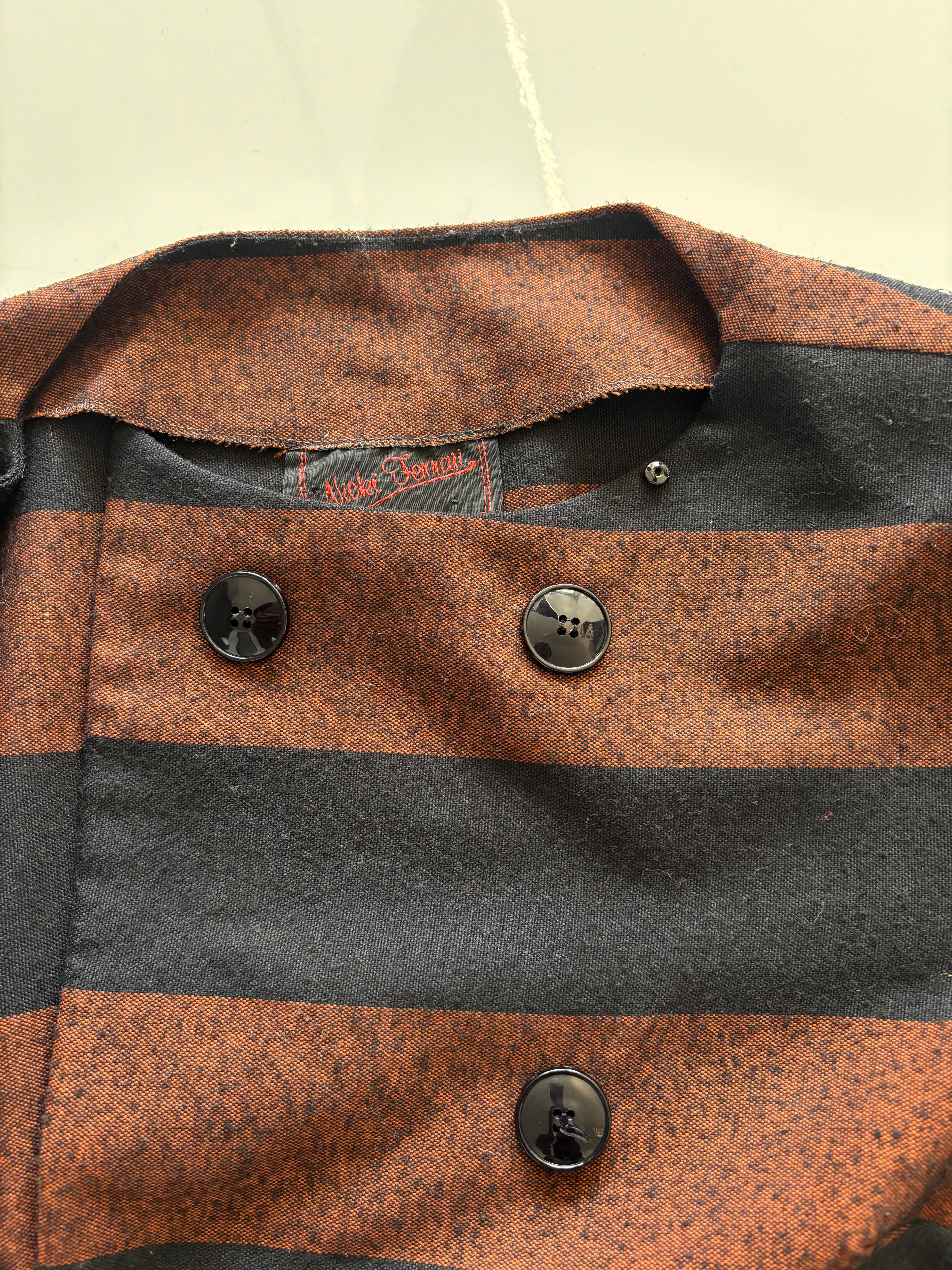Nicole Farhi Striped Double-Breasted Jacket – Brown & Black | UK 10