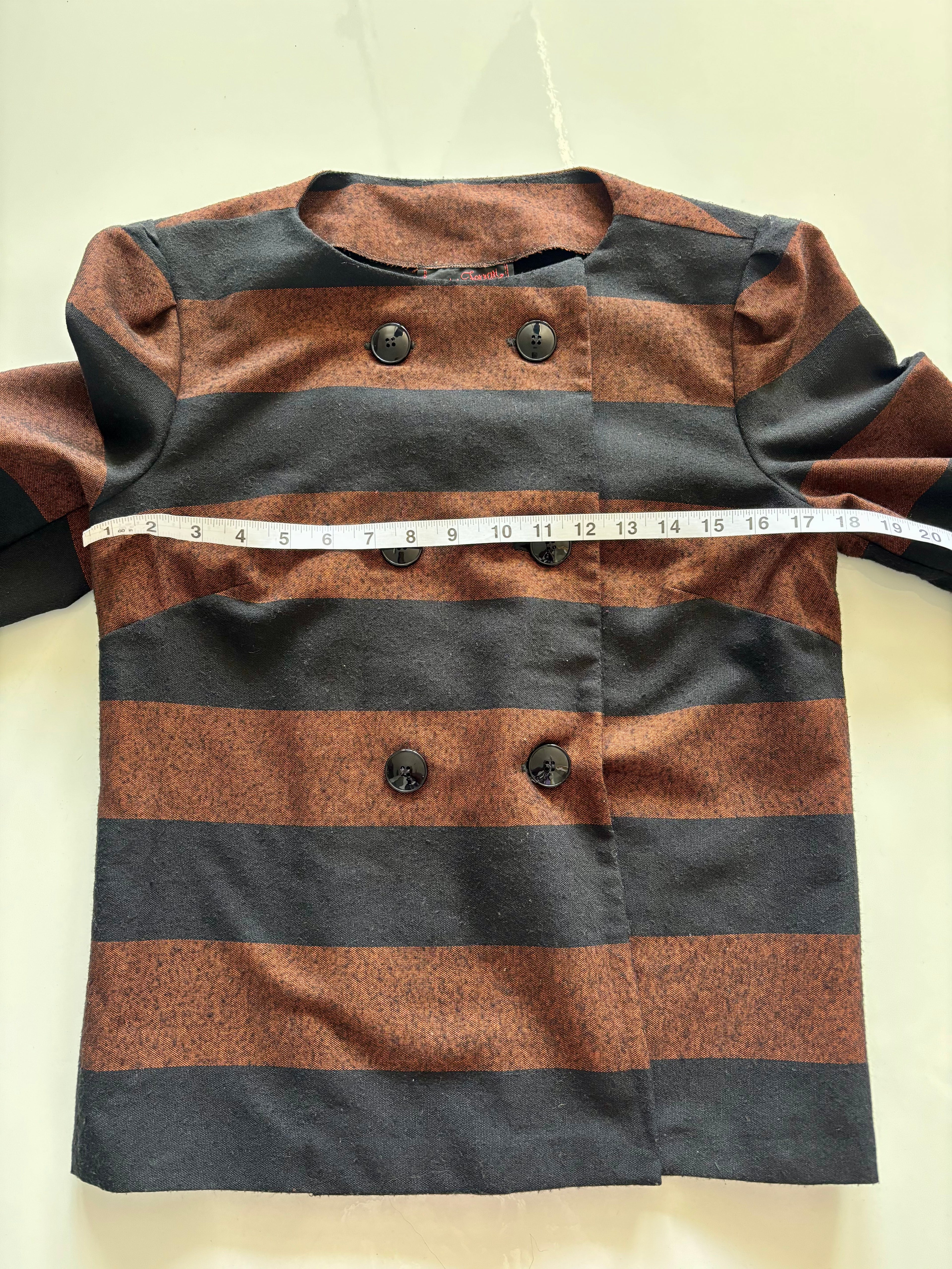 Nicole Farhi Striped Double-Breasted Jacket – Brown & Black | UK 10
