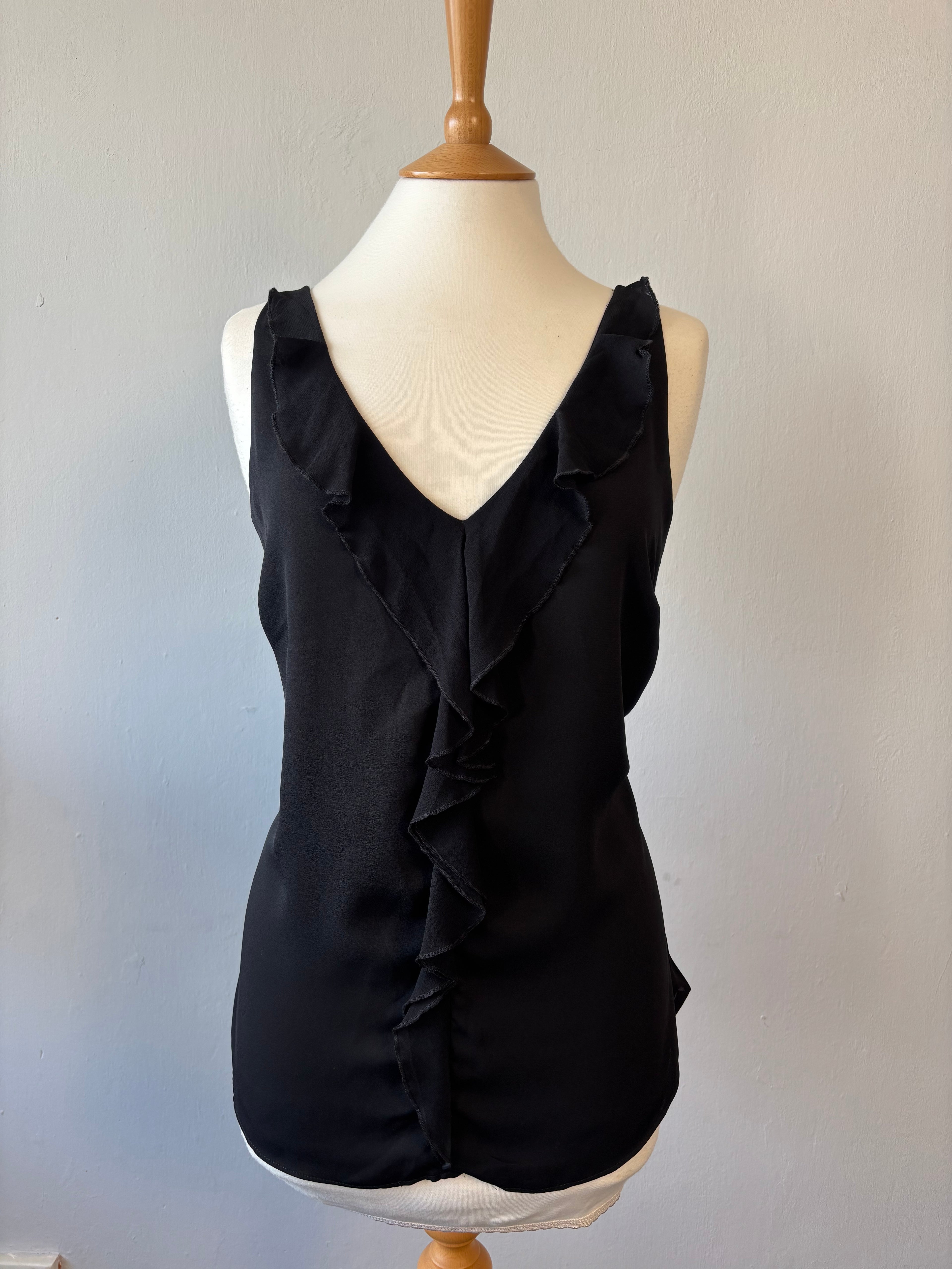 Wallis Black Ruffle Front Sleeveless Top – UK 12