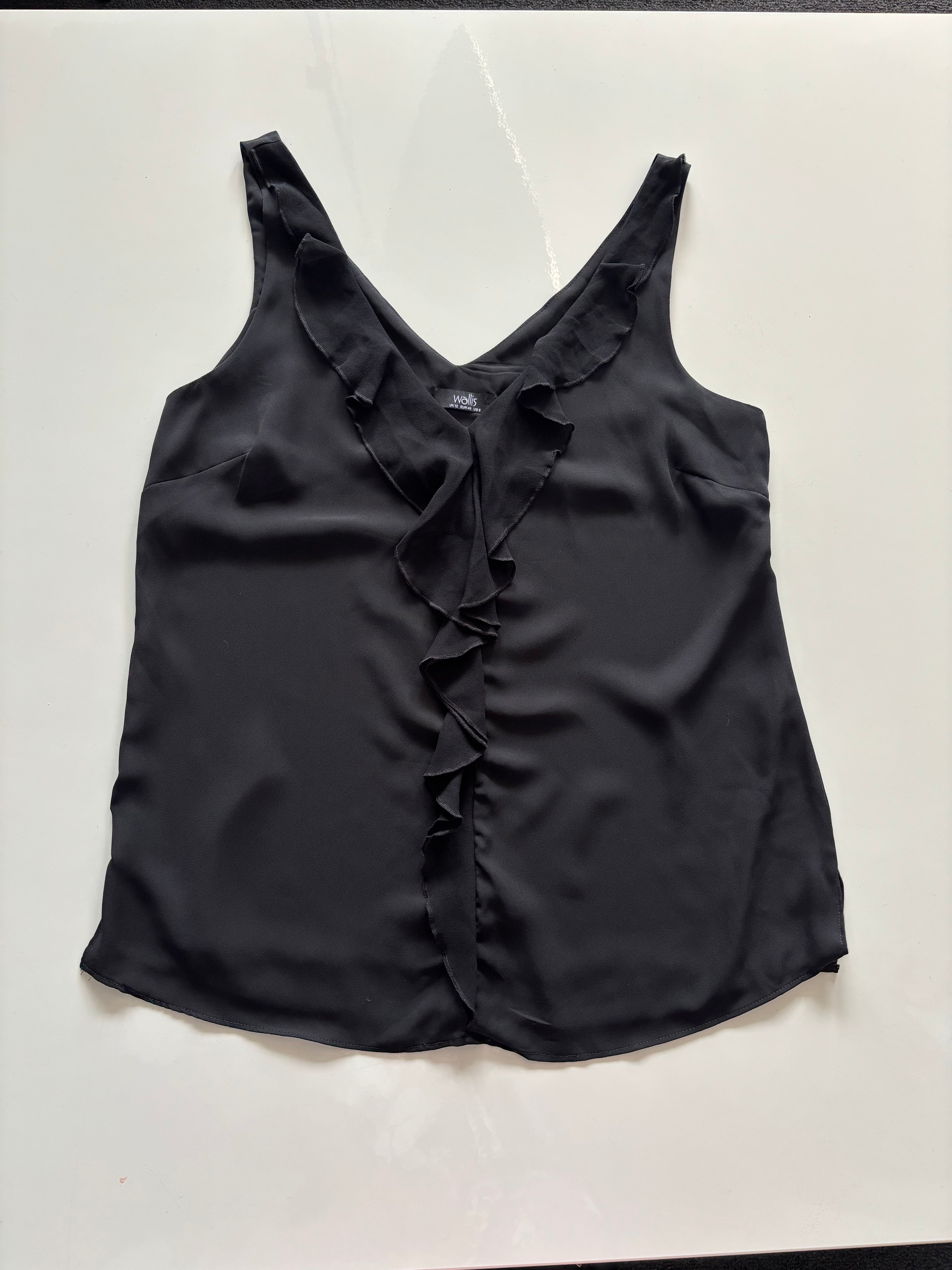 Wallis Black Ruffle Front Sleeveless Top – UK 12