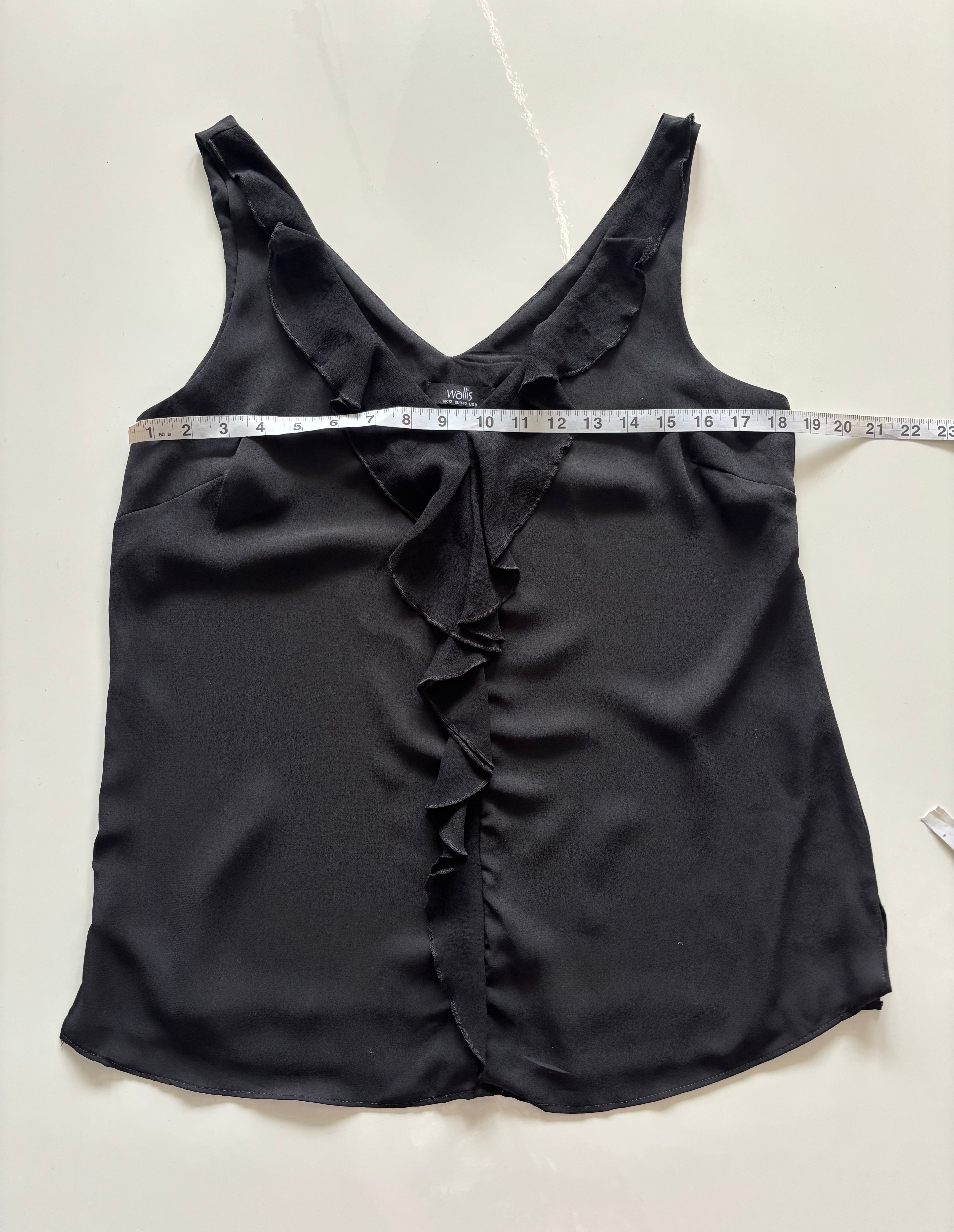 Wallis Black Ruffle Front Sleeveless Top – UK 12