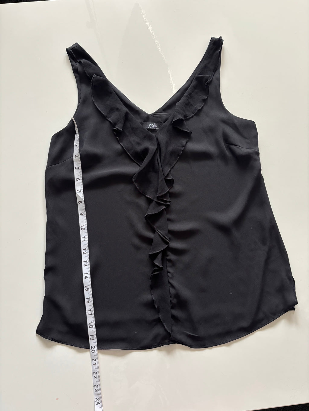 Wallis Black Ruffle Front Sleeveless Top – UK 12