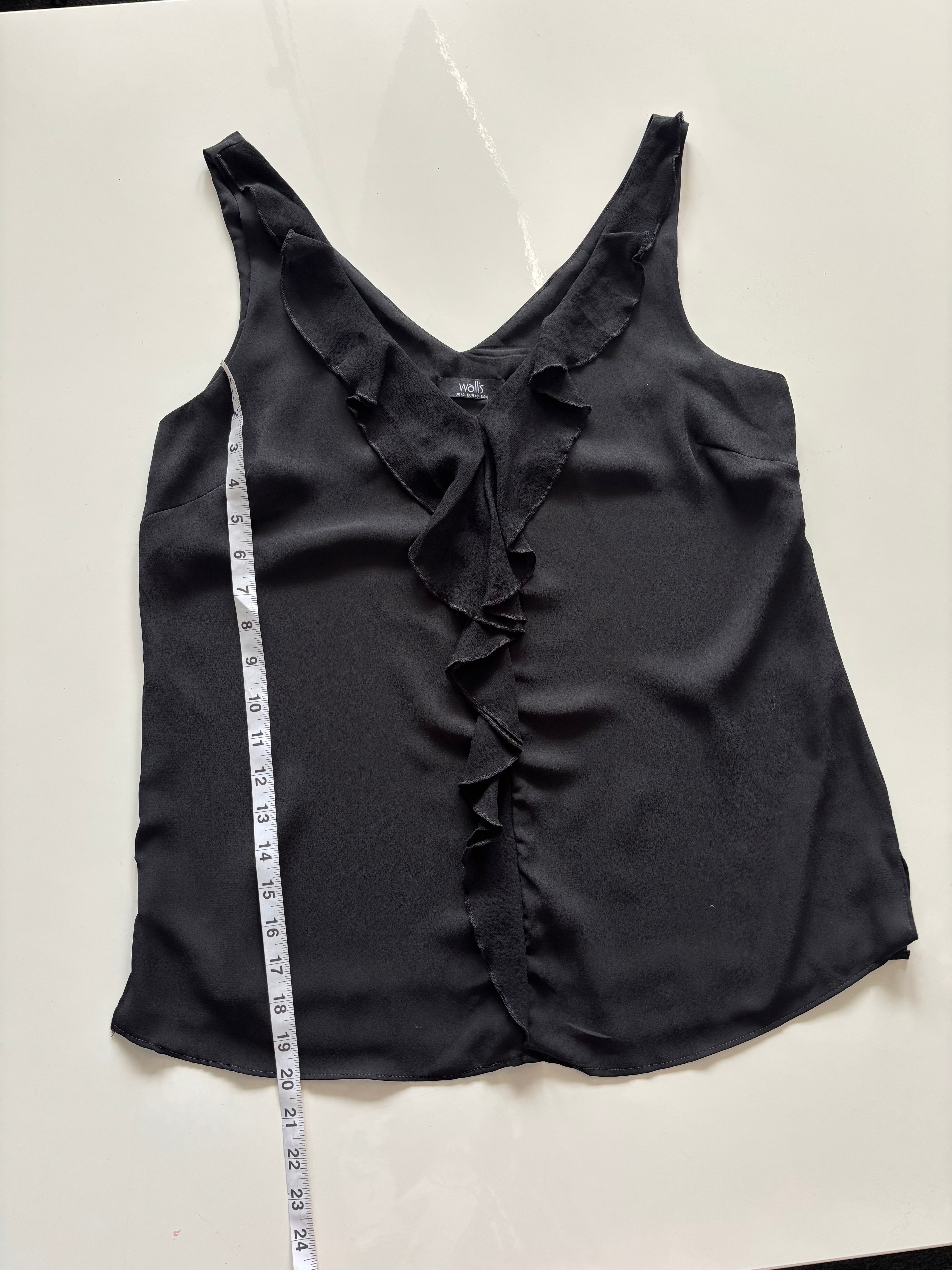 Wallis Black Ruffle Front Sleeveless Top – UK 12