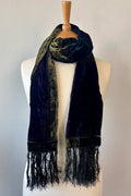 Vintage Besarani Velvet Patchwork Scarf – Silk Blend, Jewel Tones