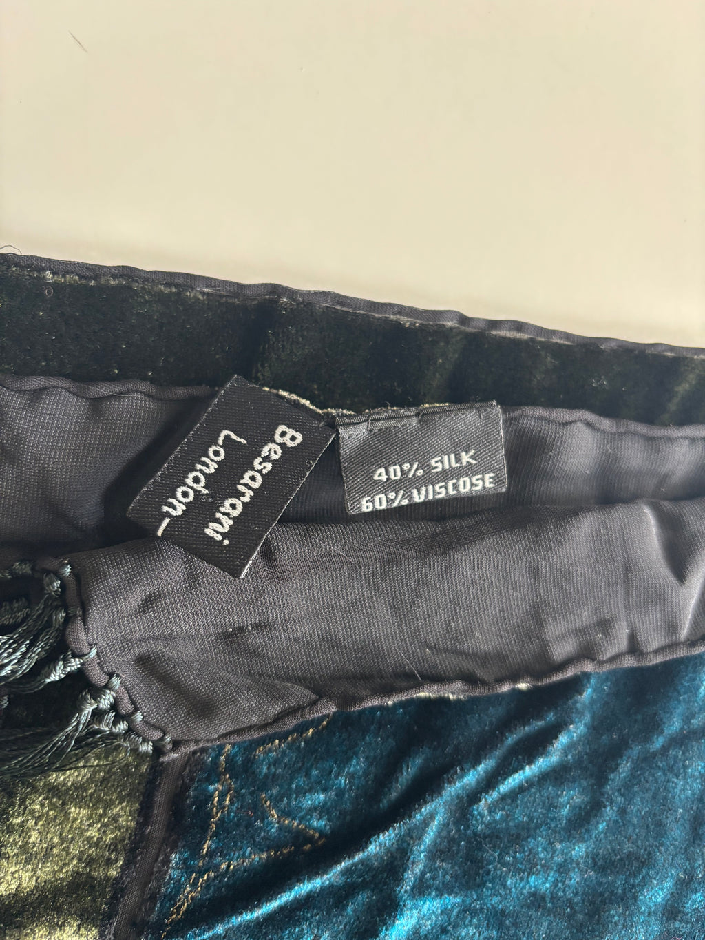 Vintage Besarani Velvet Patchwork Scarf – Silk Blend, Jewel Tones