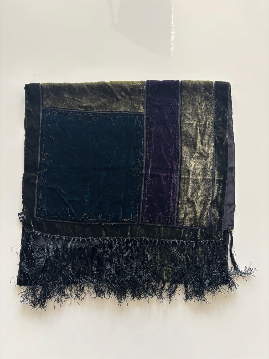 Vintage Besarani Velvet Patchwork Scarf – Silk Blend, Jewel Tones