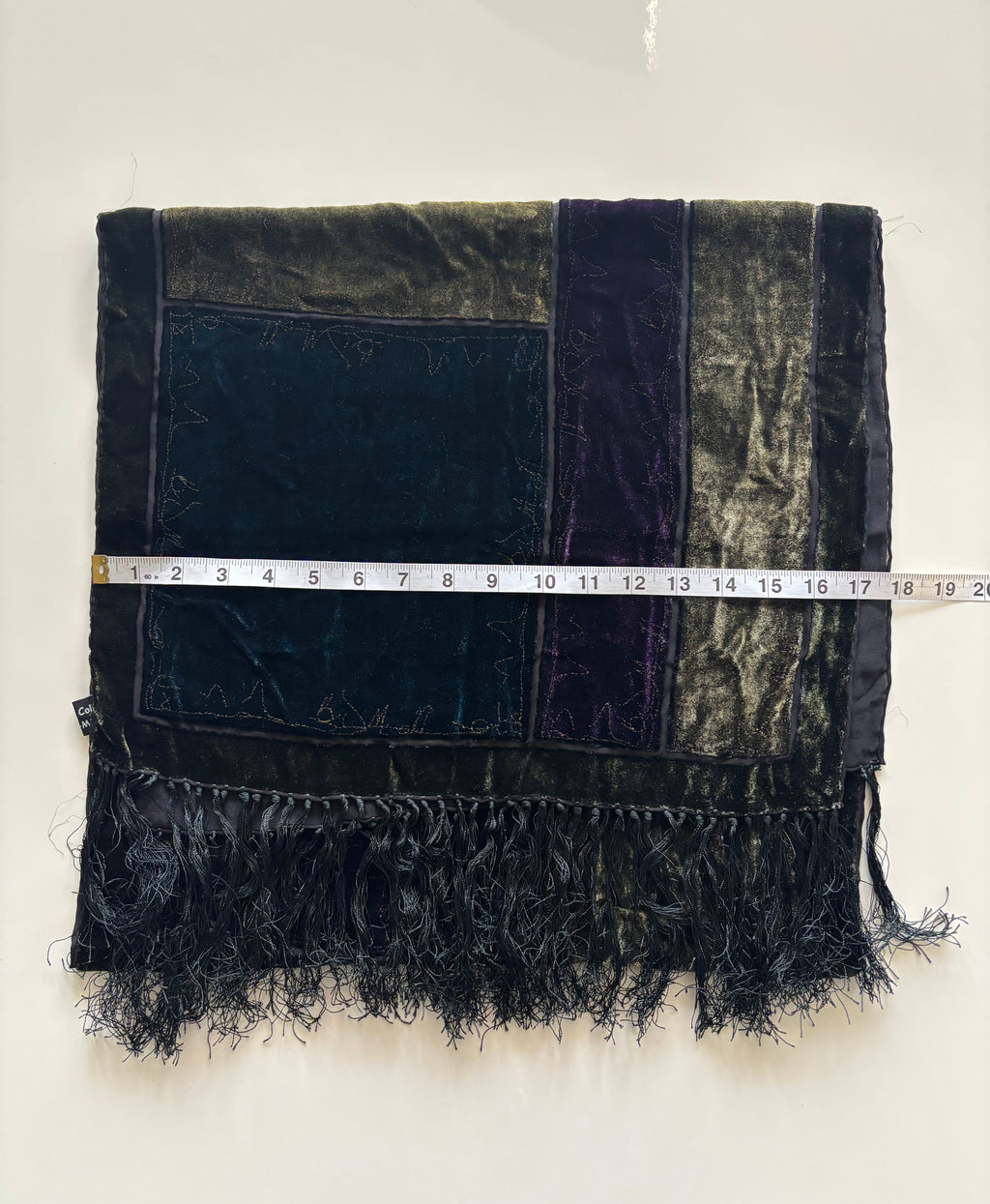 Vintage Besarani Velvet Patchwork Scarf – Silk Blend, Jewel Tones