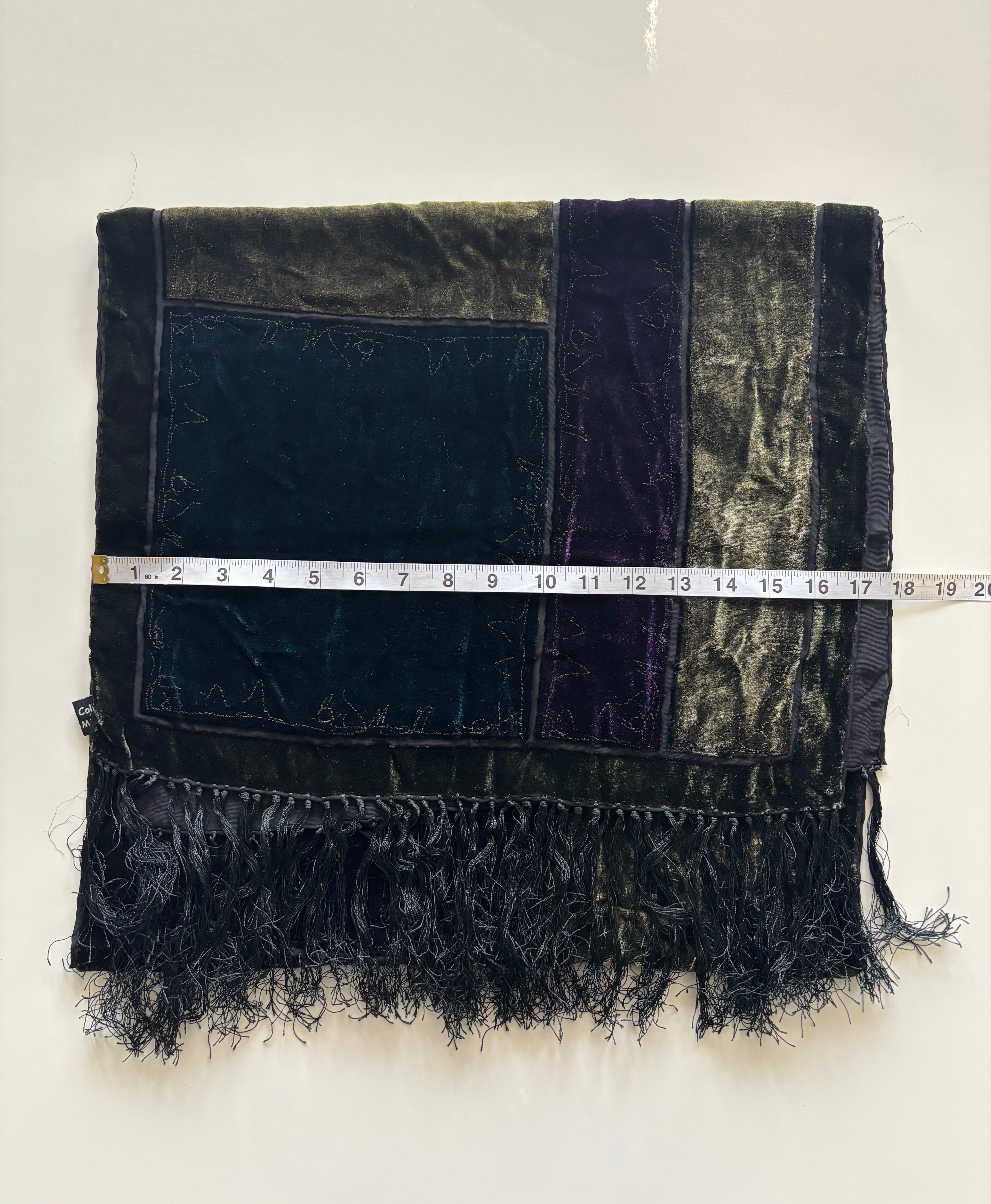 Vintage Besarani Velvet Patchwork Scarf – Silk Blend, Jewel Tones