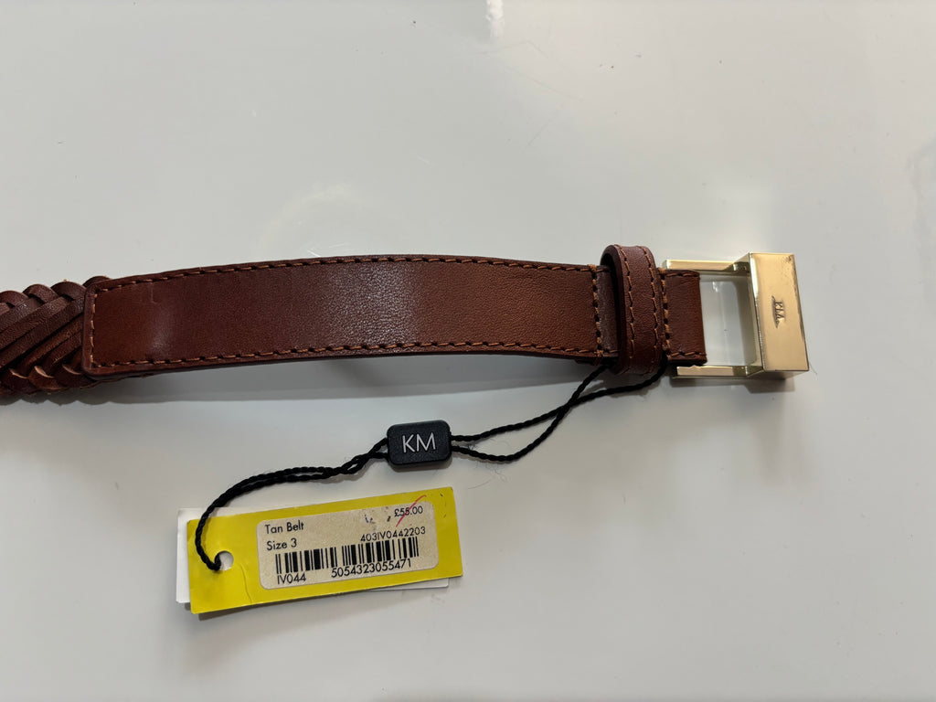 Karen Millen Tan Braided Leather Belt – Gold Buckle – New With Tags