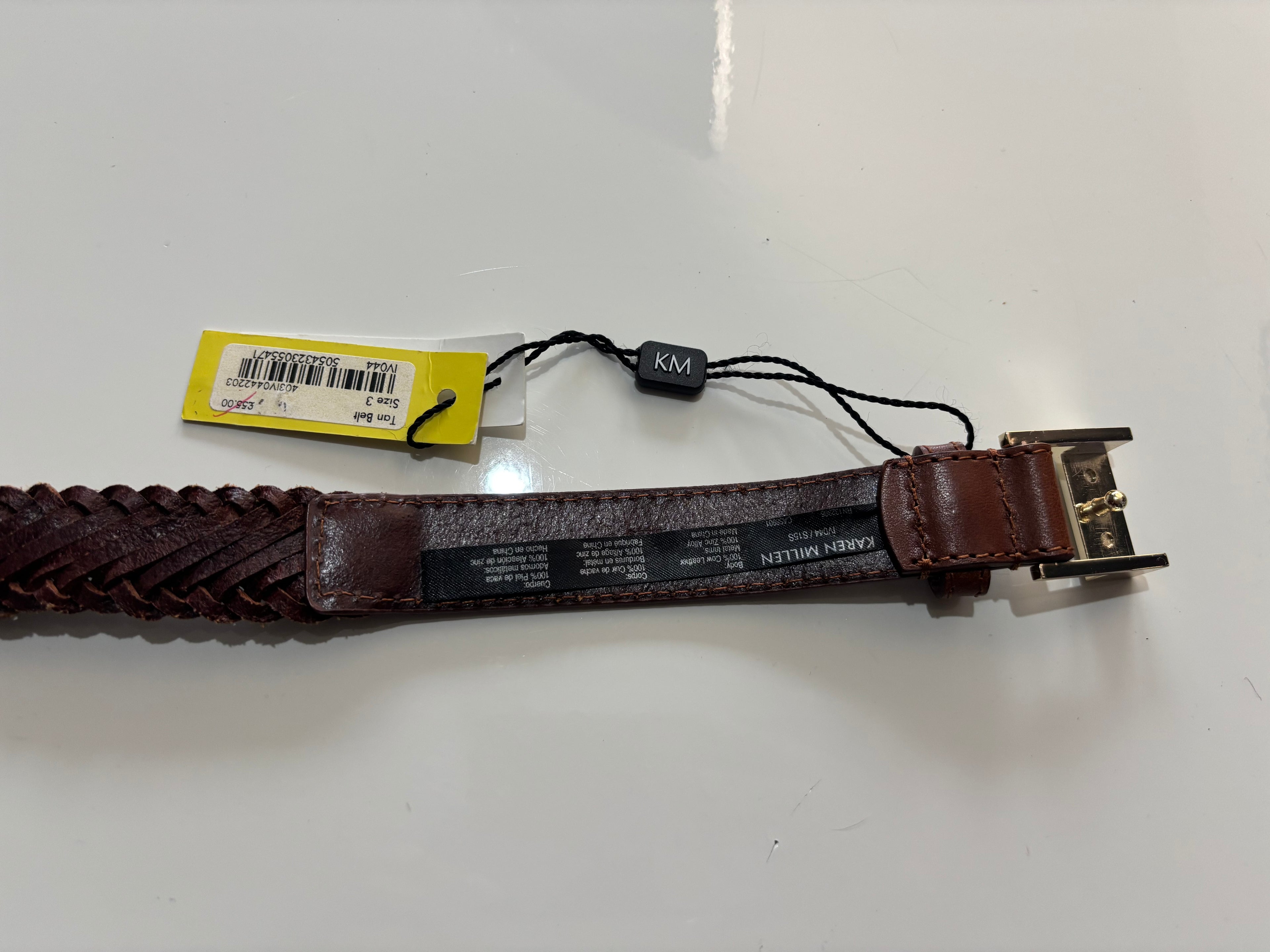 Karen Millen Tan Braided Leather Belt – Gold Buckle – New With Tags