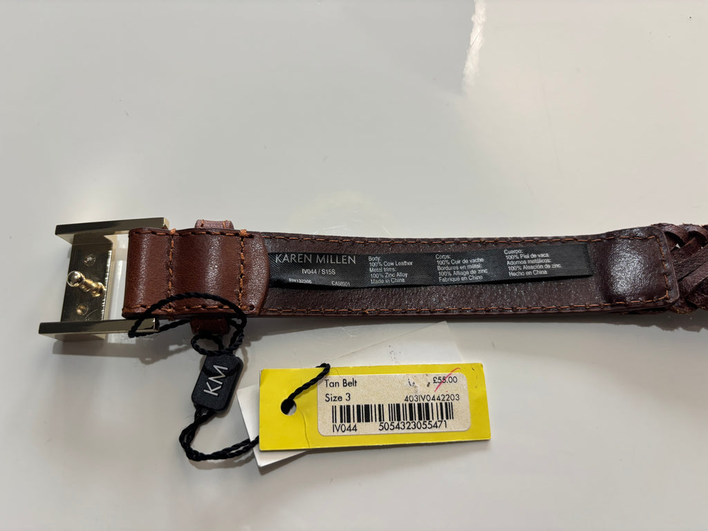 Karen Millen Tan Braided Leather Belt – Gold Buckle – New With Tags