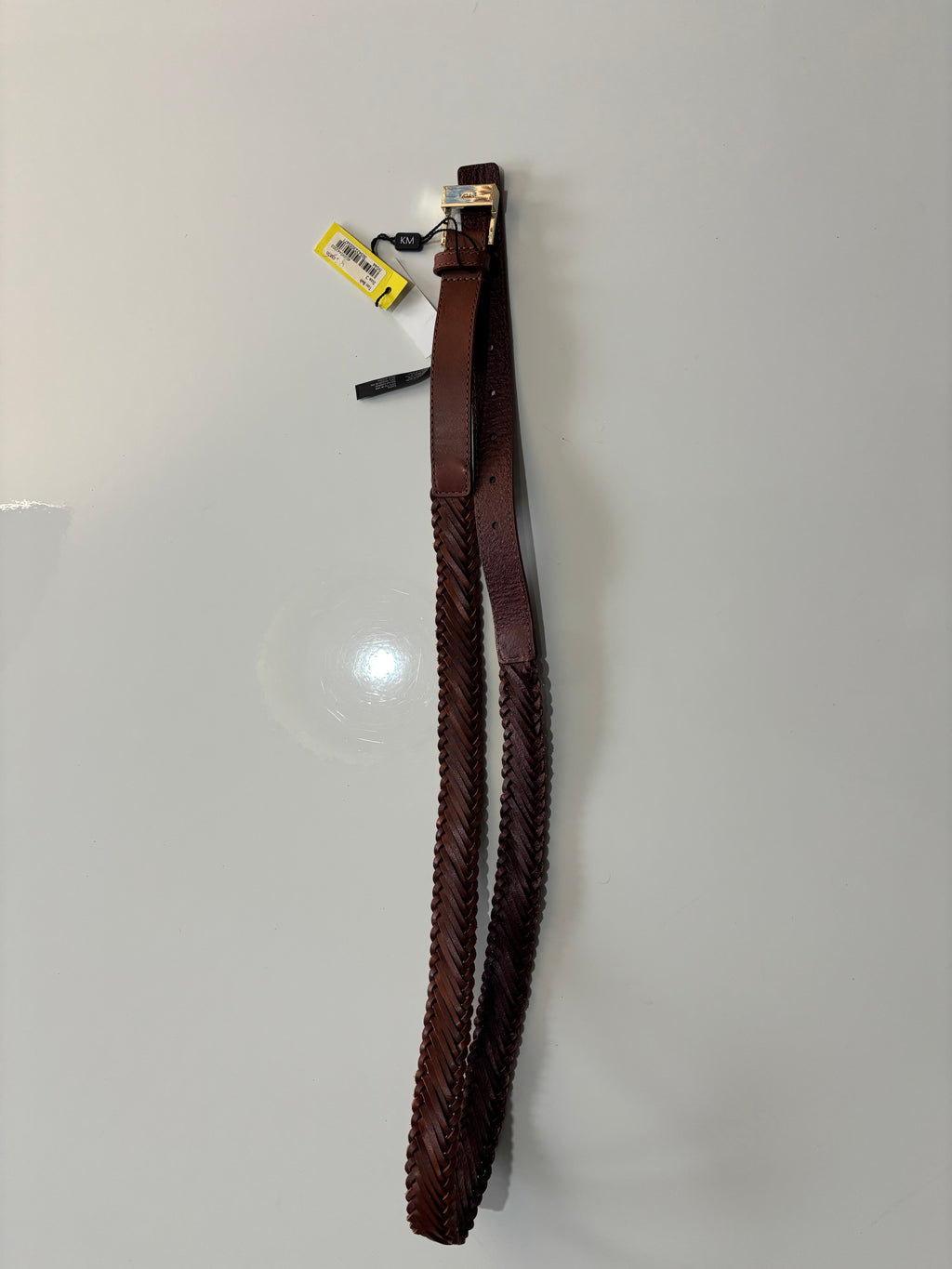 Karen Millen Tan Braided Leather Belt – Gold Buckle – New With Tags