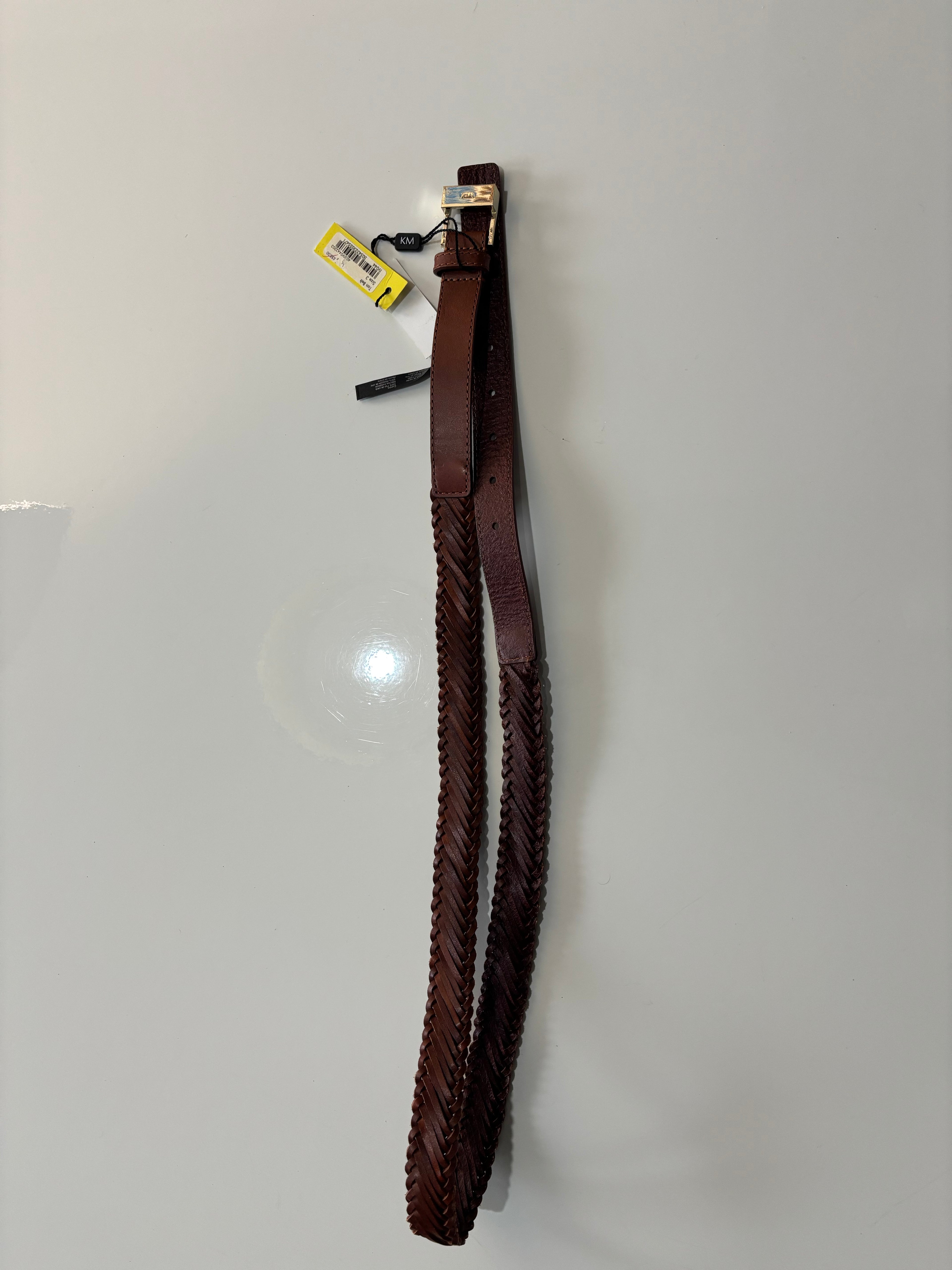 Karen Millen Tan Braided Leather Belt – Gold Buckle – New With Tags