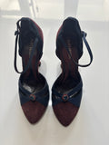Kurt Geiger Suede Heels Burgundy & Navy – Made in Italy Ankle Strap Court Shoes UK 5