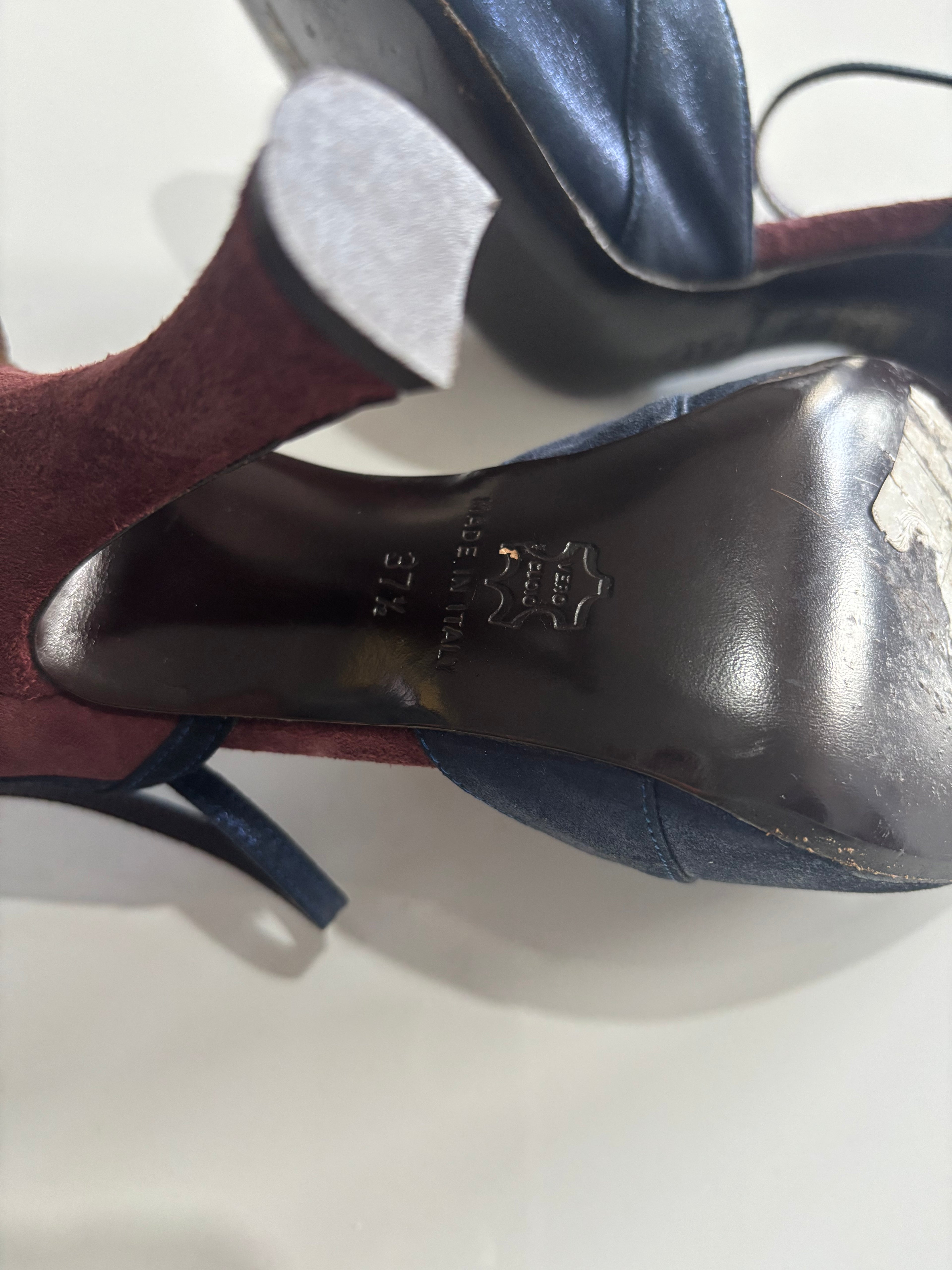 Kurt Geiger Suede Heels Burgundy & Navy – Made in Italy Ankle Strap Court Shoes UK 5