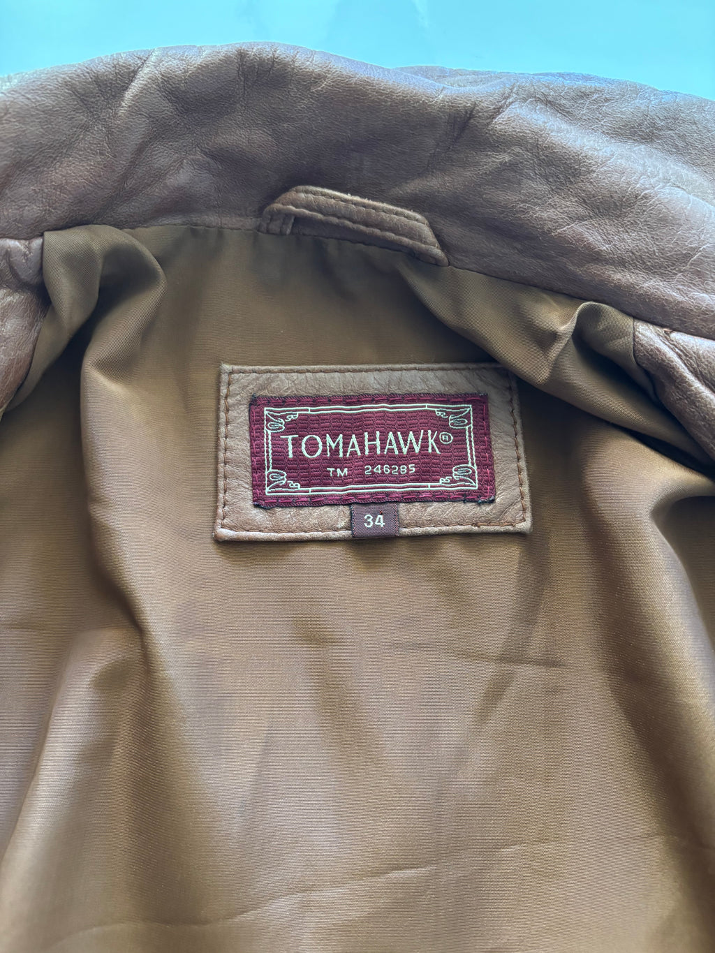 Vintage Tomahawk Leather Coat – Caramel Brown Tailored Jacket (UK 8–10)