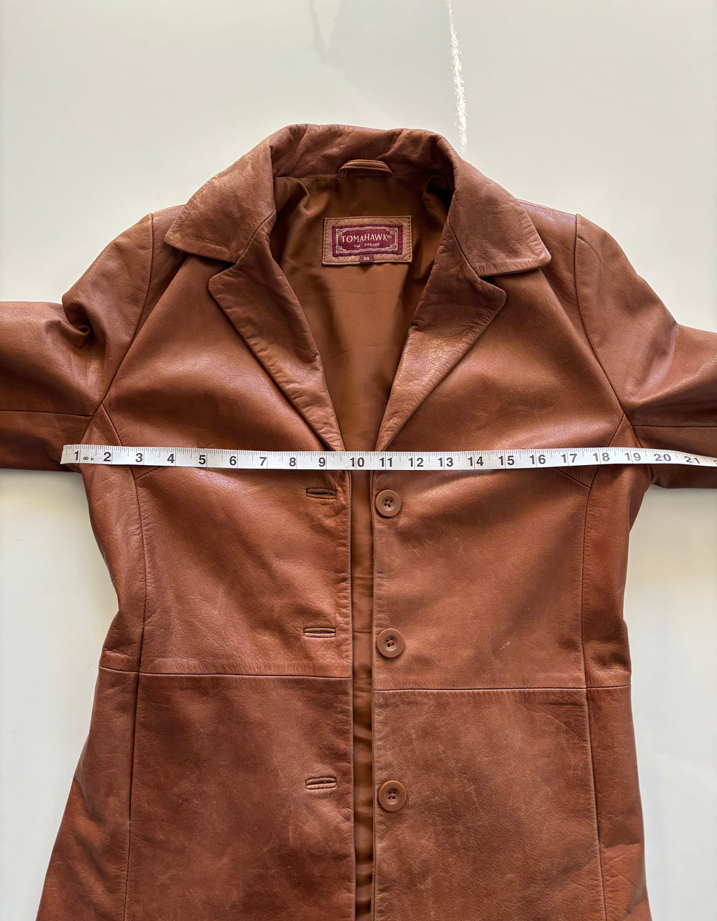 Vintage Tomahawk Leather Coat – Caramel Brown Tailored Jacket (UK 8–10)