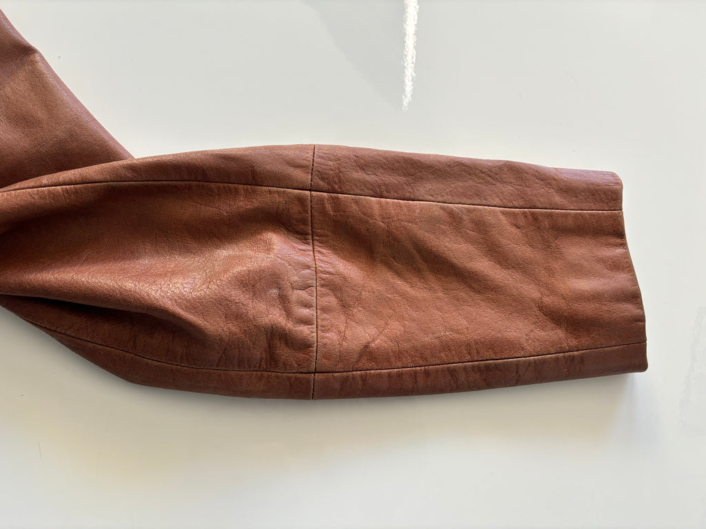 Vintage Tomahawk Leather Coat – Caramel Brown Tailored Jacket (UK 8–10)