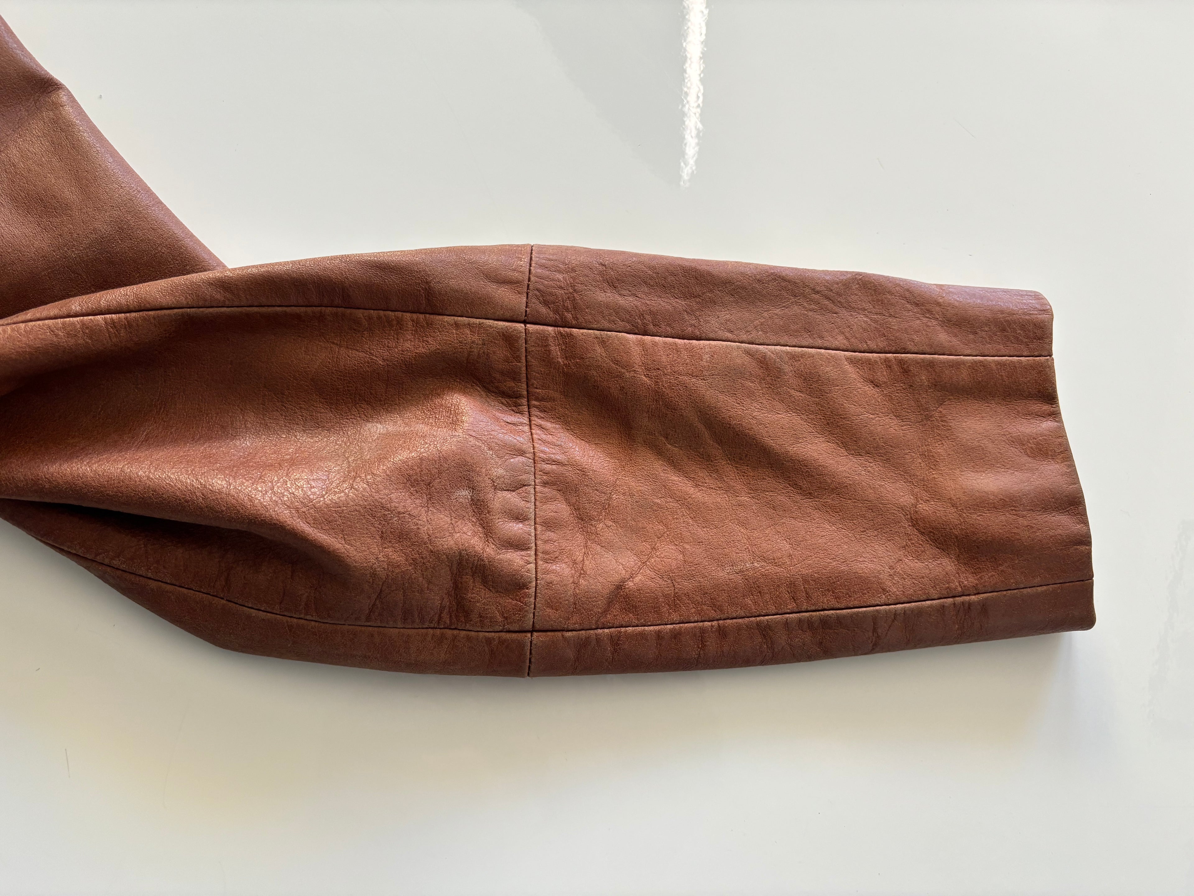 Vintage Tomahawk Leather Coat – Caramel Brown Tailored Jacket (UK 8–10)