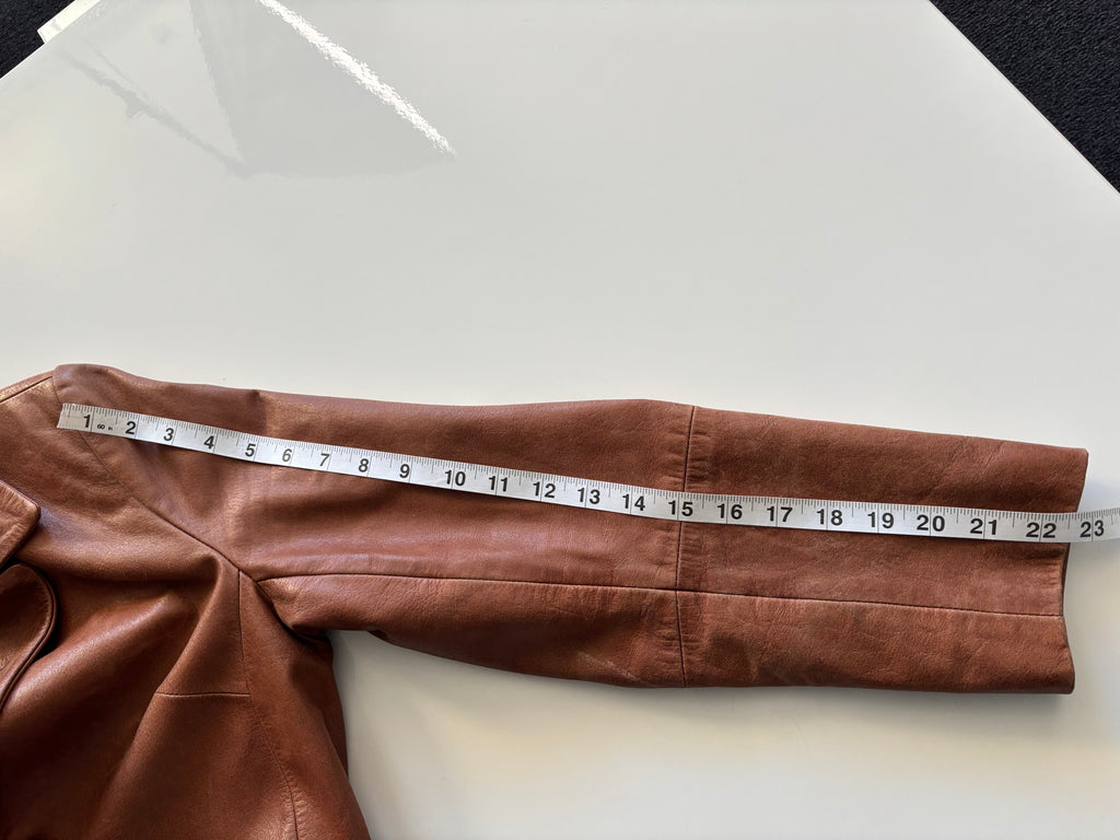 Vintage Tomahawk Leather Coat – Caramel Brown Tailored Jacket (UK 8–10)