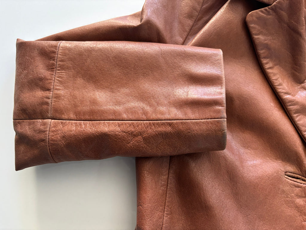 Vintage Tomahawk Leather Coat – Caramel Brown Tailored Jacket (UK 8–10)