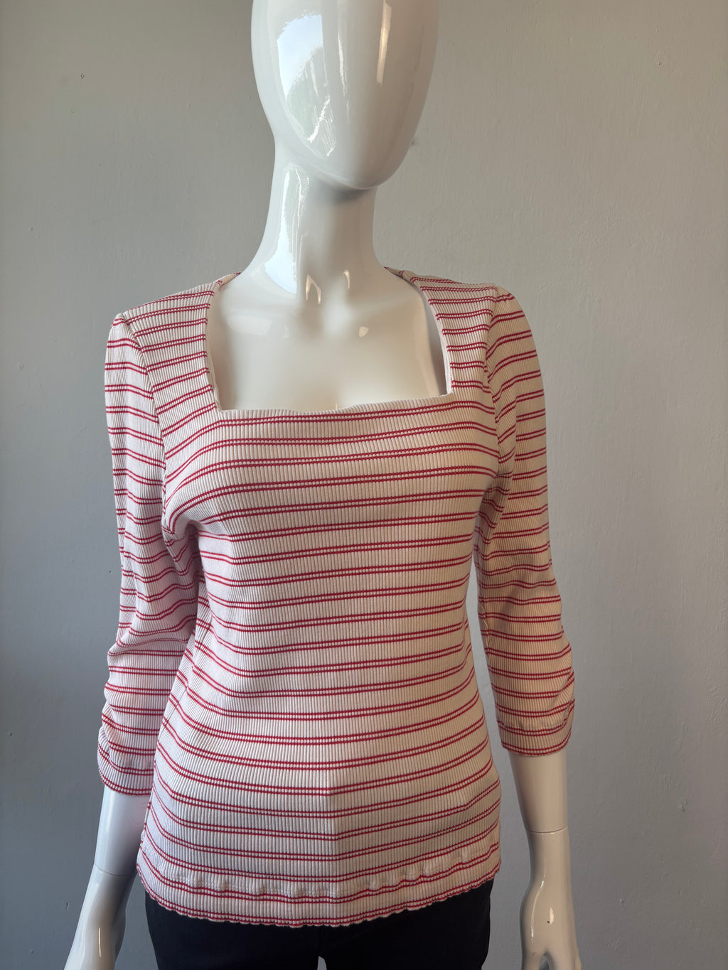 Oliver Bonas Red & Cream Striped Square Neck Top – UK 18