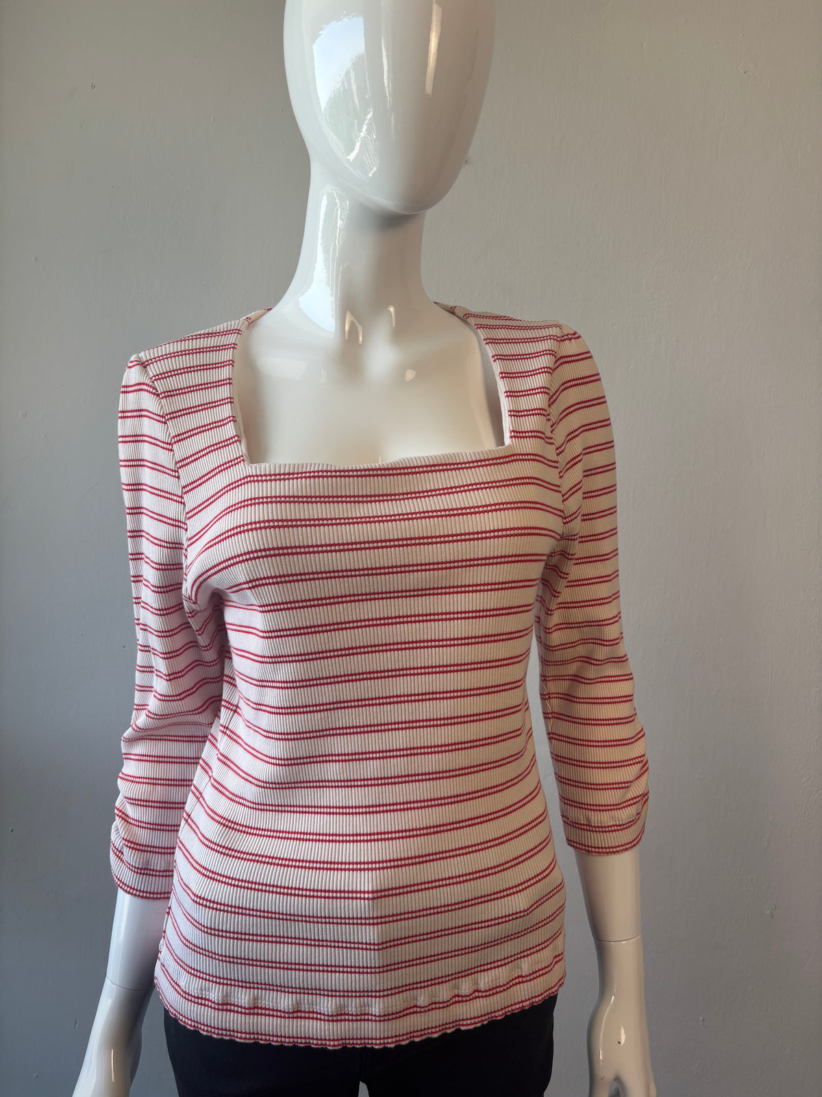 Oliver Bonas Red & Cream Striped Square Neck Top – UK 18