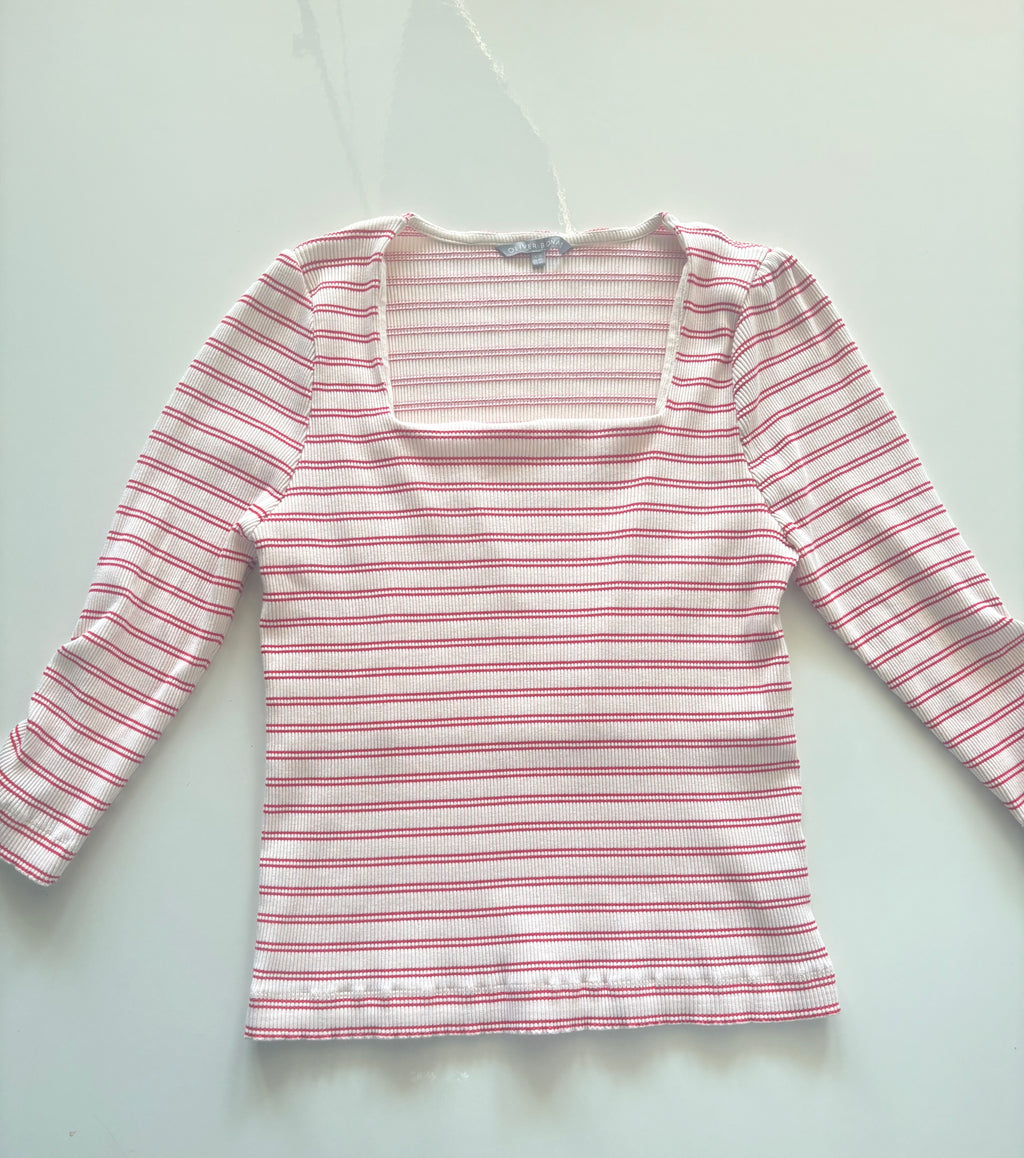 Oliver Bonas Red & Cream Striped Square Neck Top – UK 18