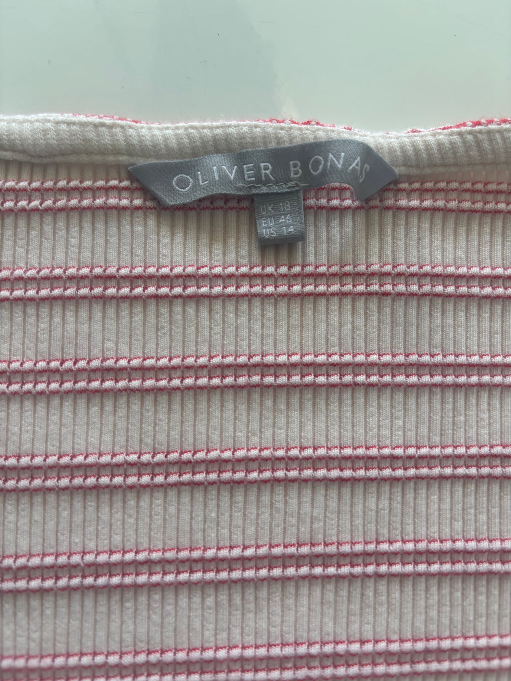 Oliver Bonas Red & Cream Striped Square Neck Top – UK 18