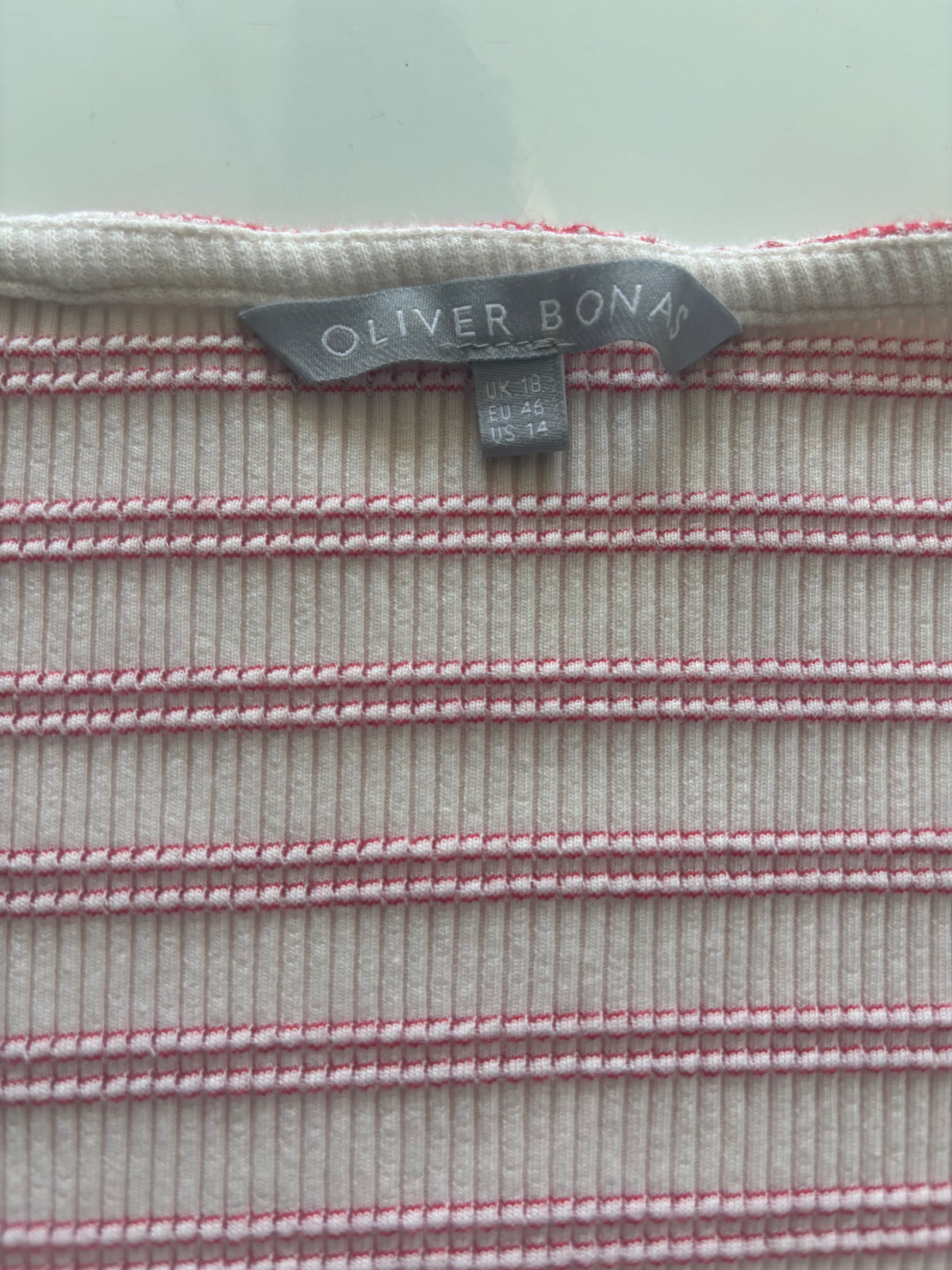 Oliver Bonas Red & Cream Striped Square Neck Top – UK 18