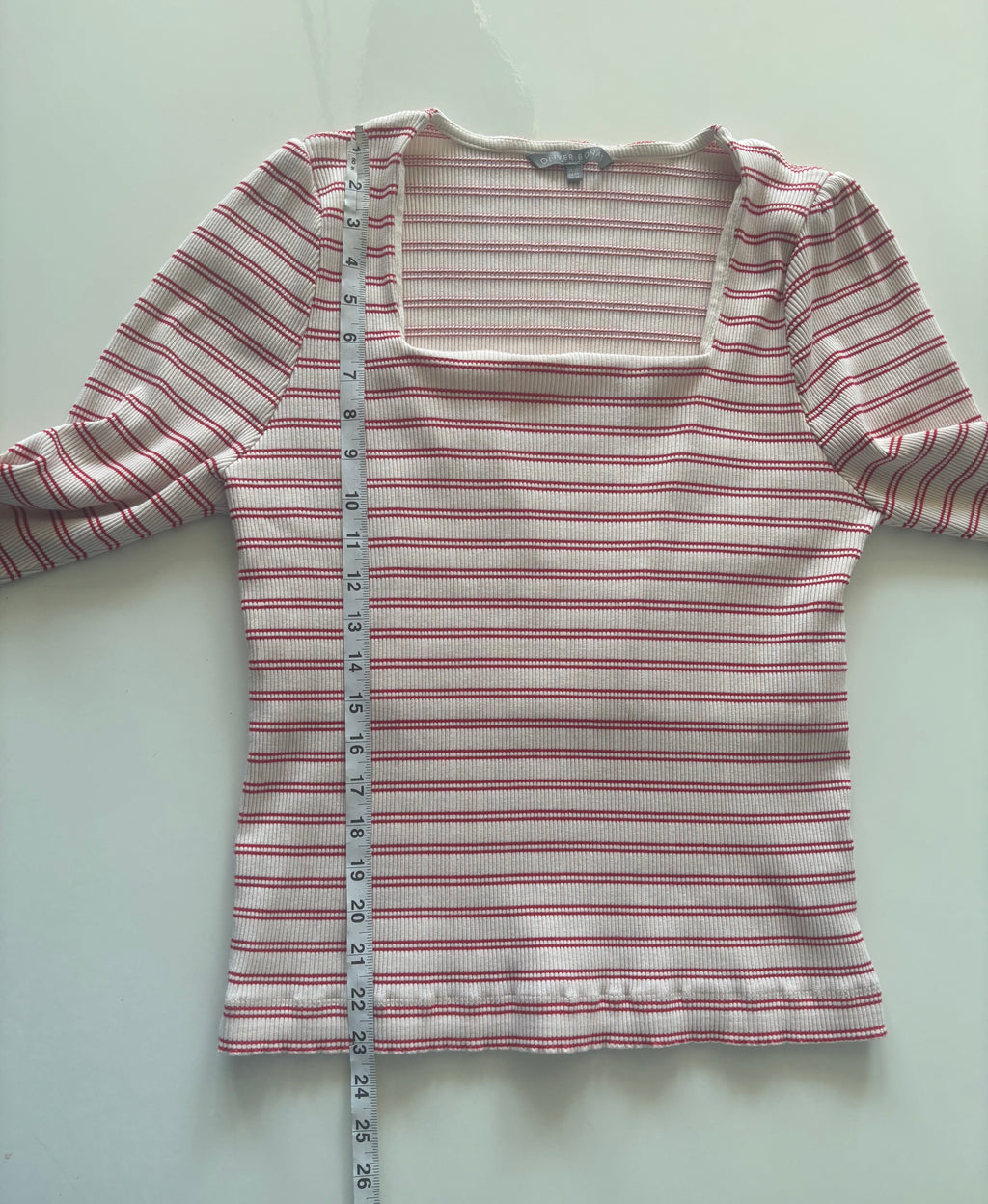 Oliver Bonas Red & Cream Striped Square Neck Top – UK 18