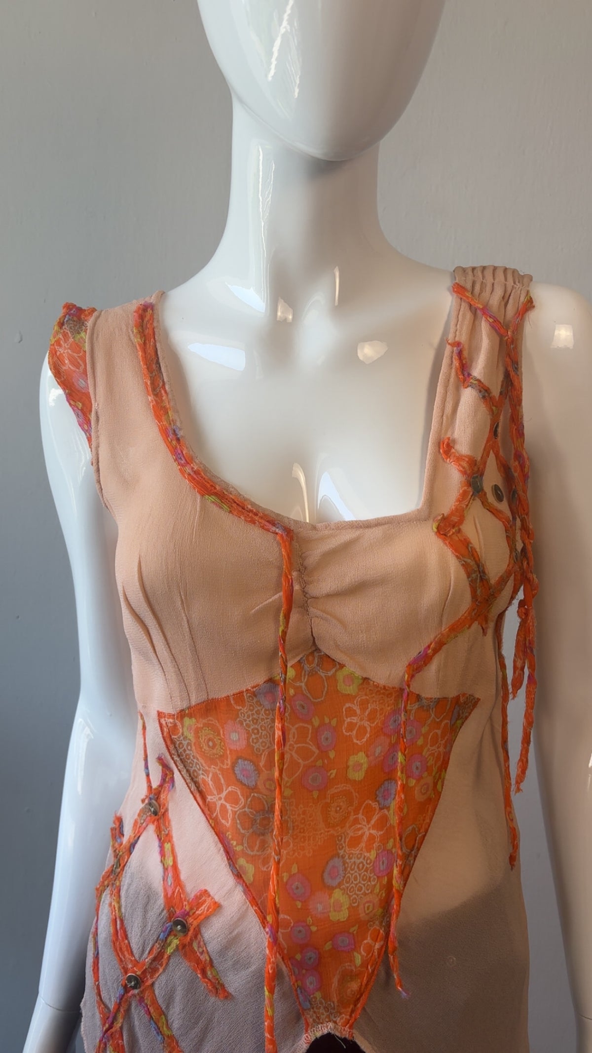 Estafania Sheer Patchwork Asymmetric Artwear Top – Size 3