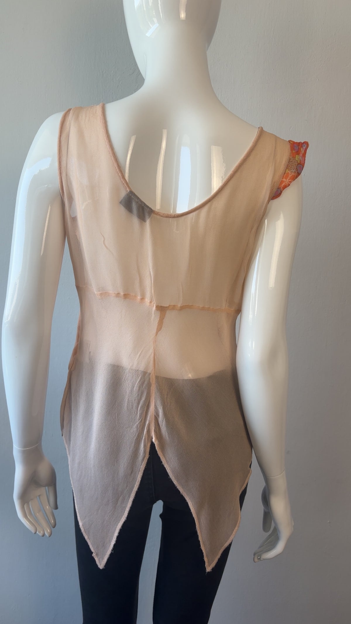 Estafania Sheer Patchwork Asymmetric Artwear Top – Size 3