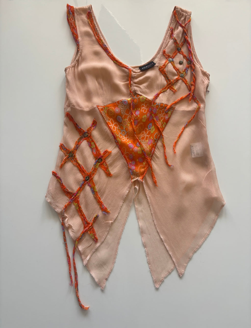 Estafania Sheer Patchwork Asymmetric Artwear Top – Size 3