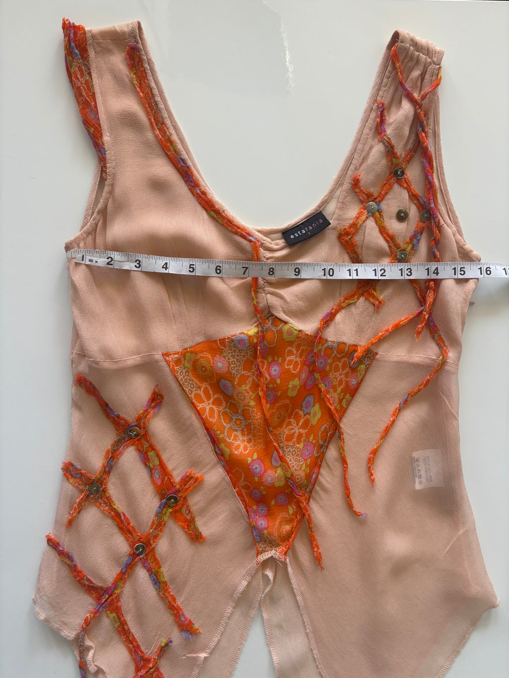 Estafania Sheer Patchwork Asymmetric Artwear Top – Size 3
