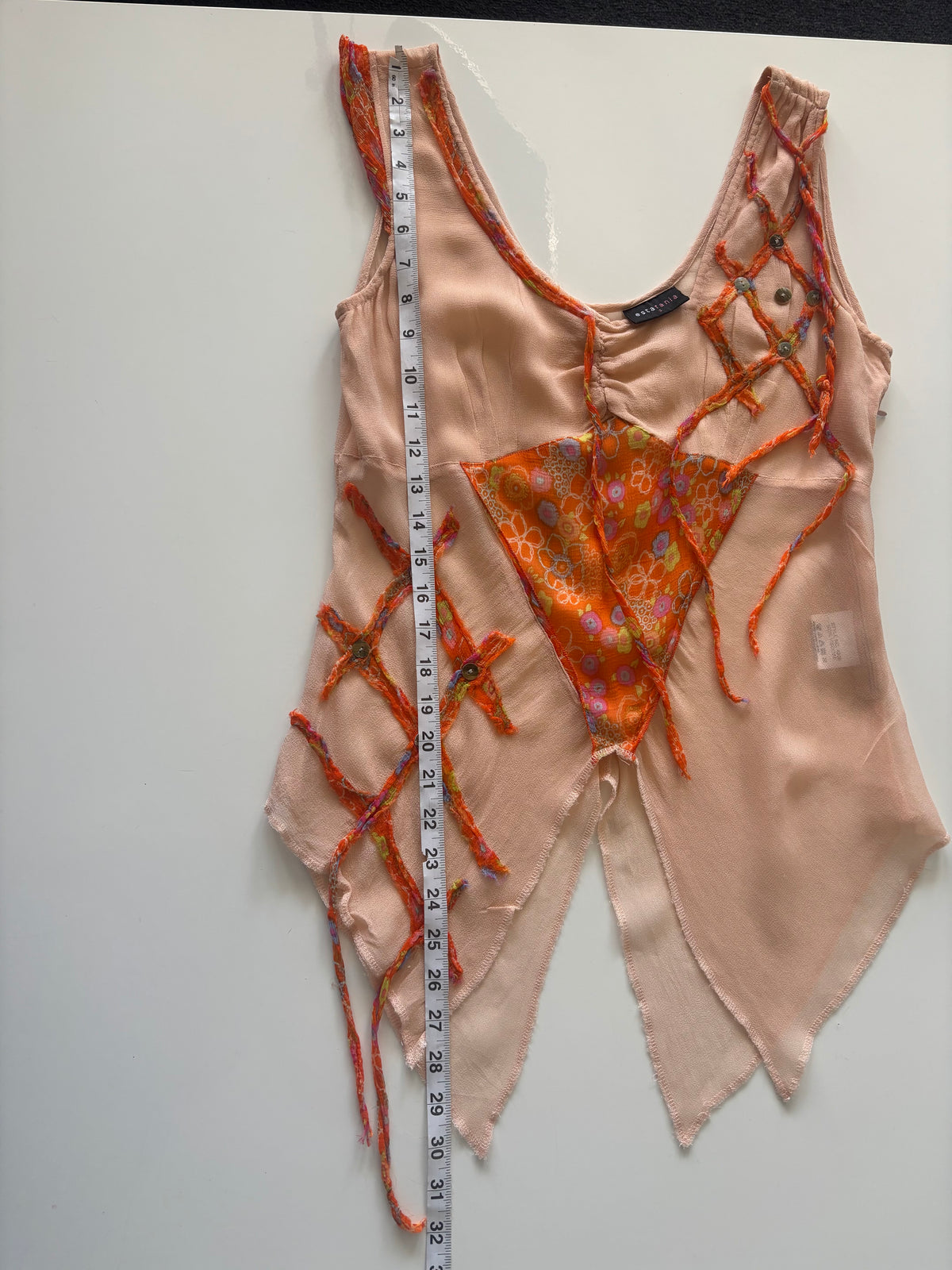 Estafania Sheer Patchwork Asymmetric Artwear Top – Size 3