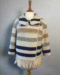 Karen Millen Wool Blend Striped Cape Poncho – Fringe Hem – UK 12