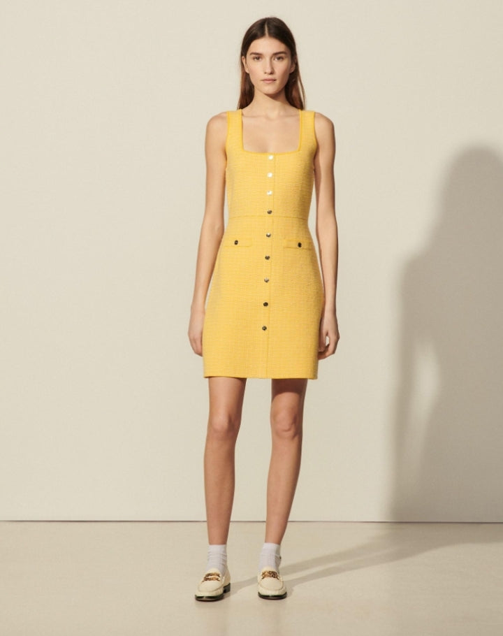 Sandro Paris Cannelle Yellow Tweed Mini Dress – Size 1