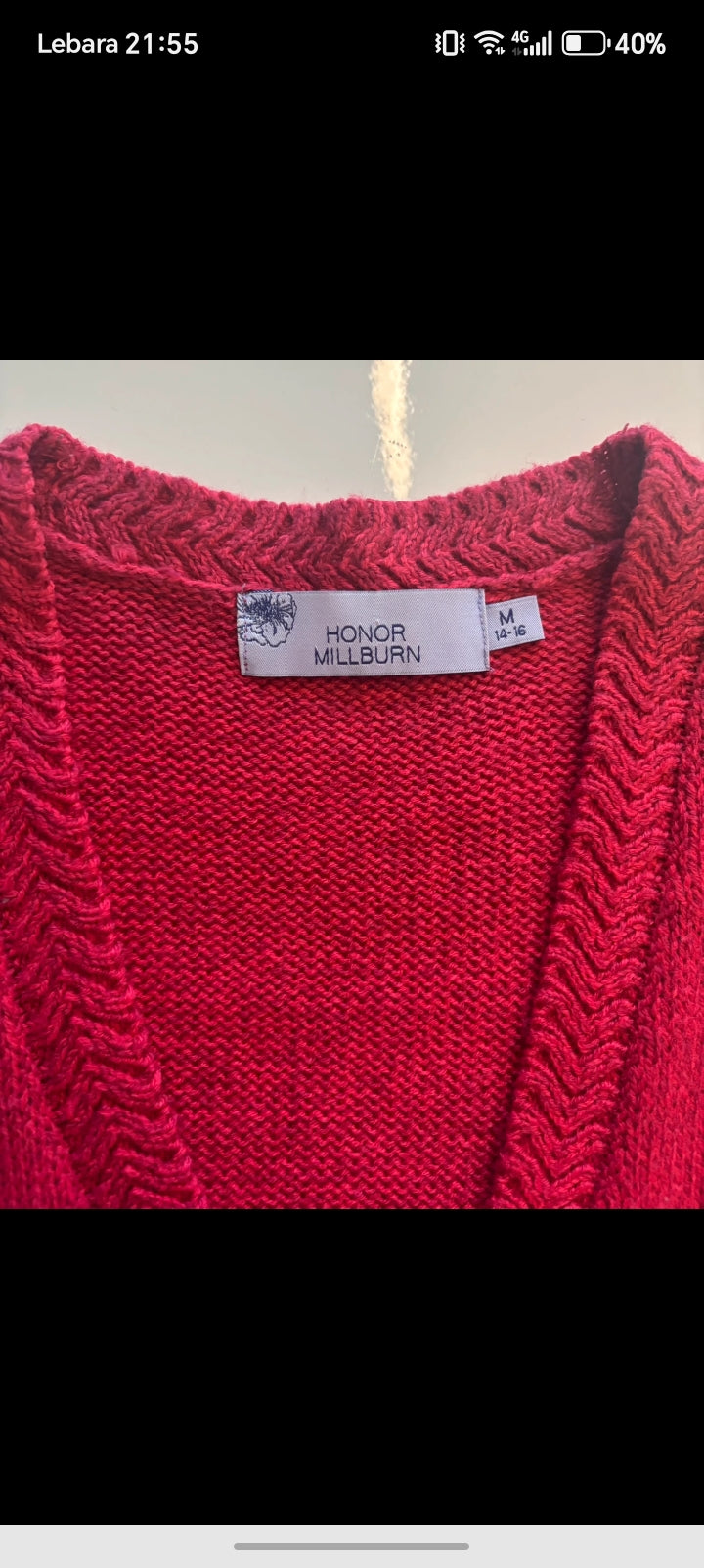 Honor Millburn Raspberry Pink Knitted Waistcoat Cardigan Vest – Size M