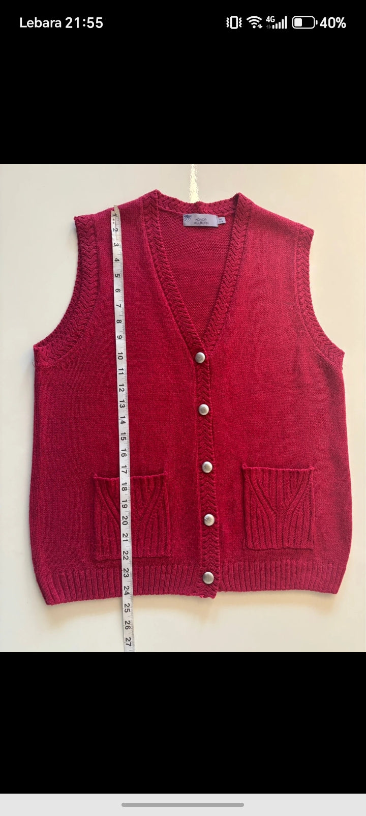 Honor Millburn Raspberry Pink Knitted Waistcoat Cardigan Vest – Size M