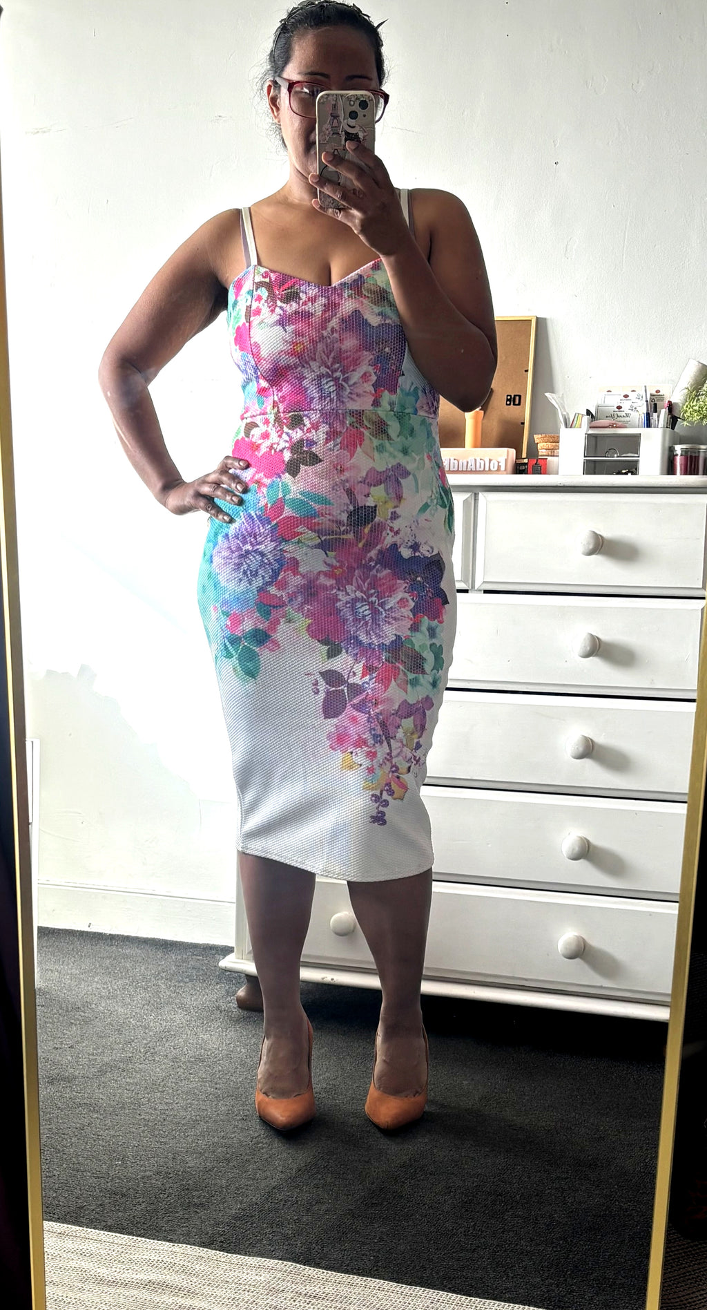 Lipsy London Floral Bodycon Midi Dress (UK 12, New With Tags)