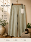 Monsoon 100% Linen Wide Leg Trousers Khaki Green XXL BNWT