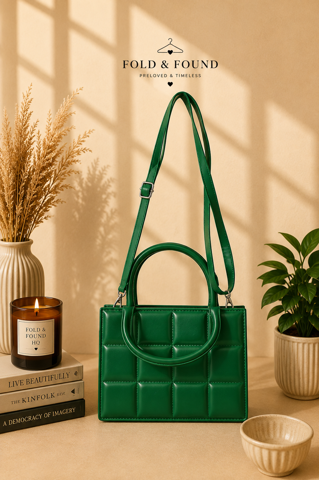 Emerald Green Quilted Crossbody Bag