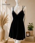Black Velvet Lace Trim Strappy Nightdress – Size Unknown