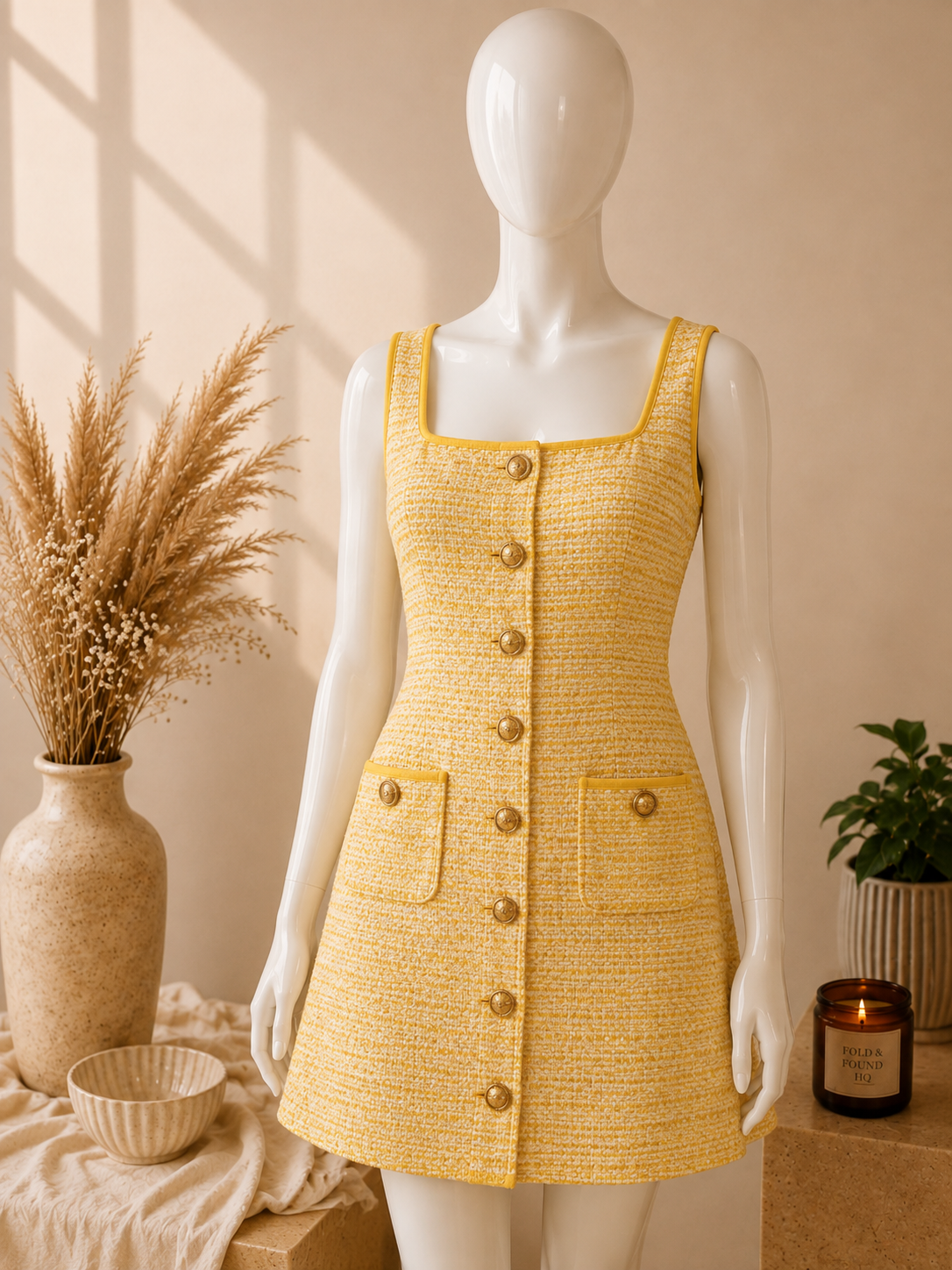 Sandro Paris Cannelle Yellow Tweed Mini Dress – Size 1