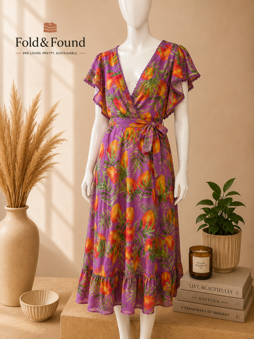 Monsoon Purple Tropical Print Midi Dress – BNWT – UK 20