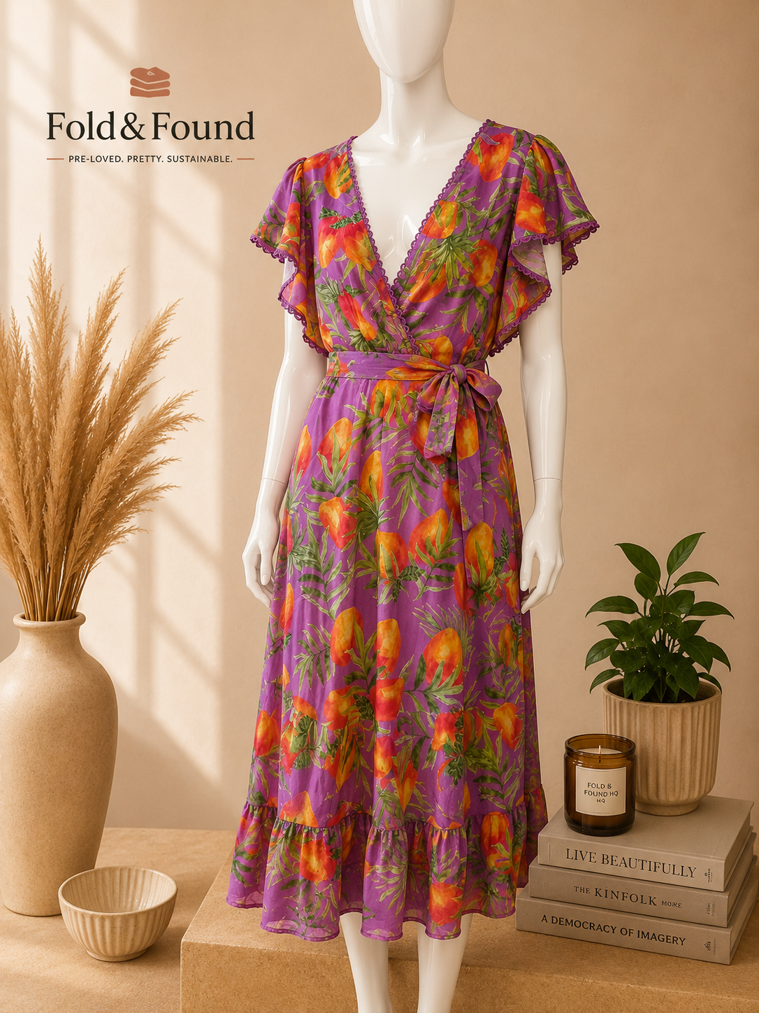 Monsoon Purple Tropical Print Midi Dress – BNWT – UK 20